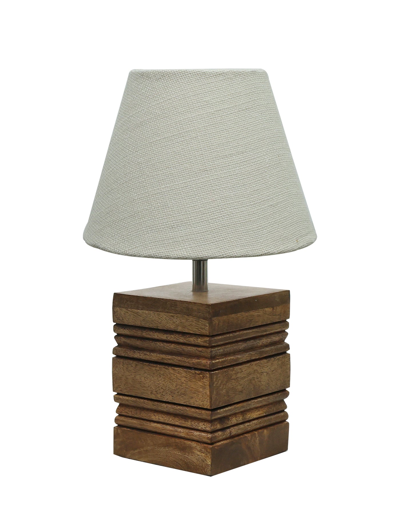 Wood Table Lamp, Modern Base Fabric Lampshade for Home Office Cafe Restaurant, Rib Cube