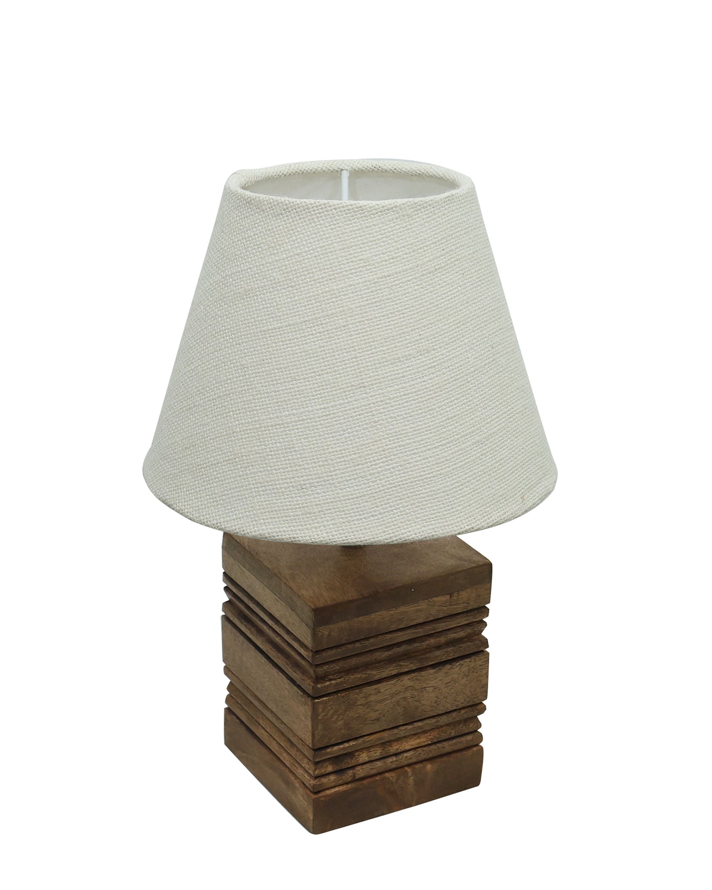 Wood Table Lamp, Modern Base Fabric Lampshade for Home Office Cafe Restaurant, Rib Cube