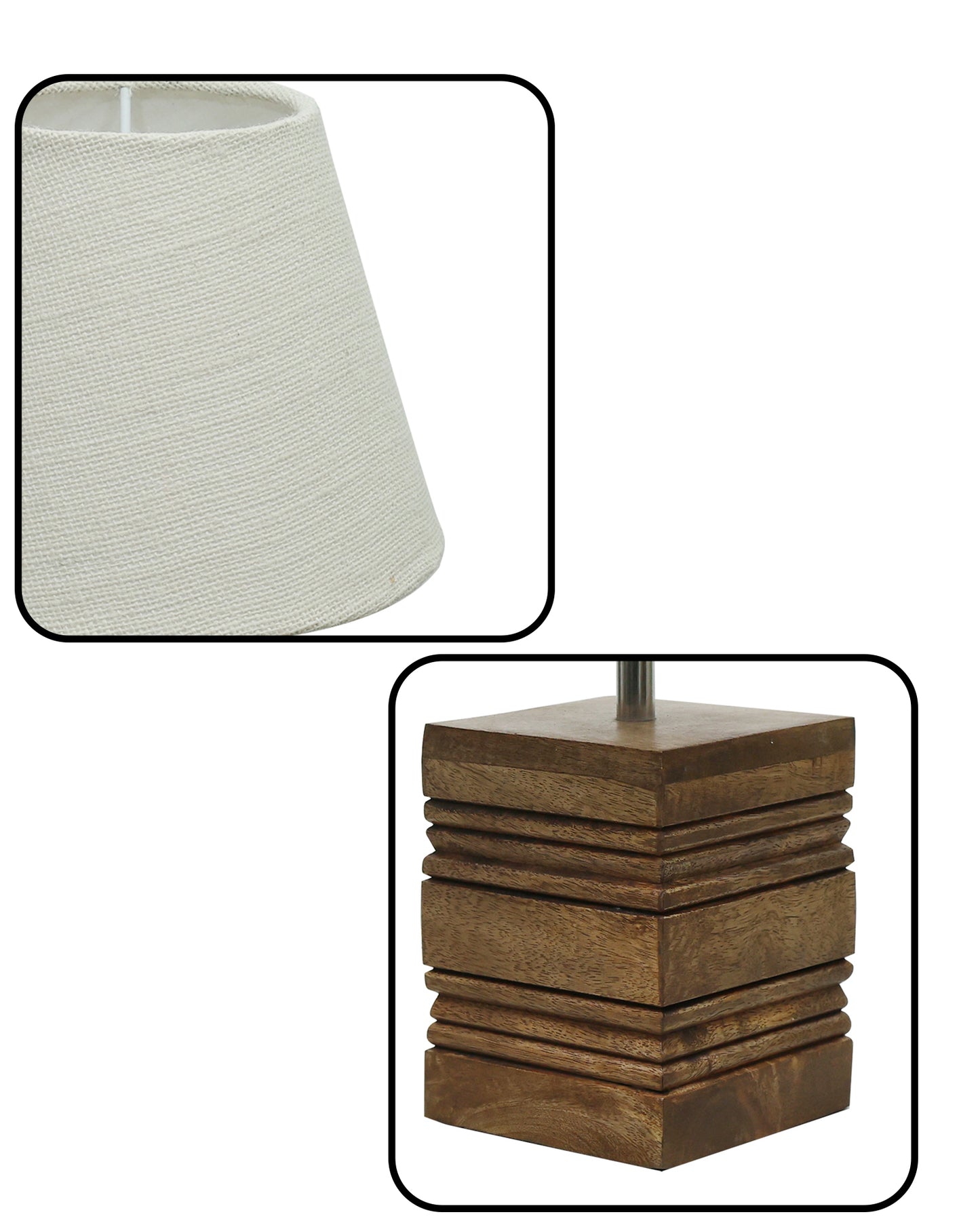 Wood Table Lamp, Modern Base Fabric Lampshade for Home Office Cafe Restaurant, Rib Cube