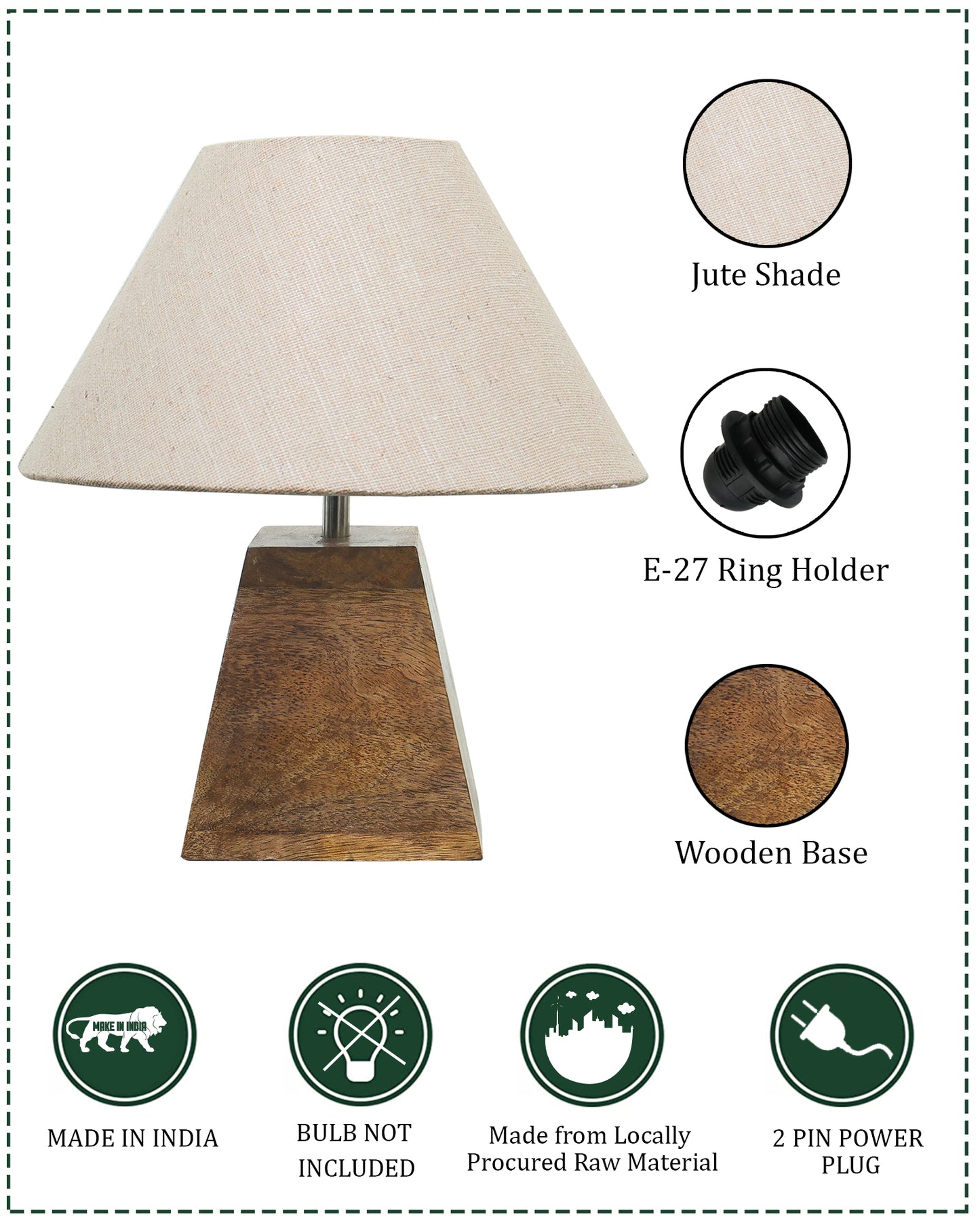 Wood Table Lamp, Modern Base Fabric Lampshade for Home Office Cafe Restaurant, Pyramid