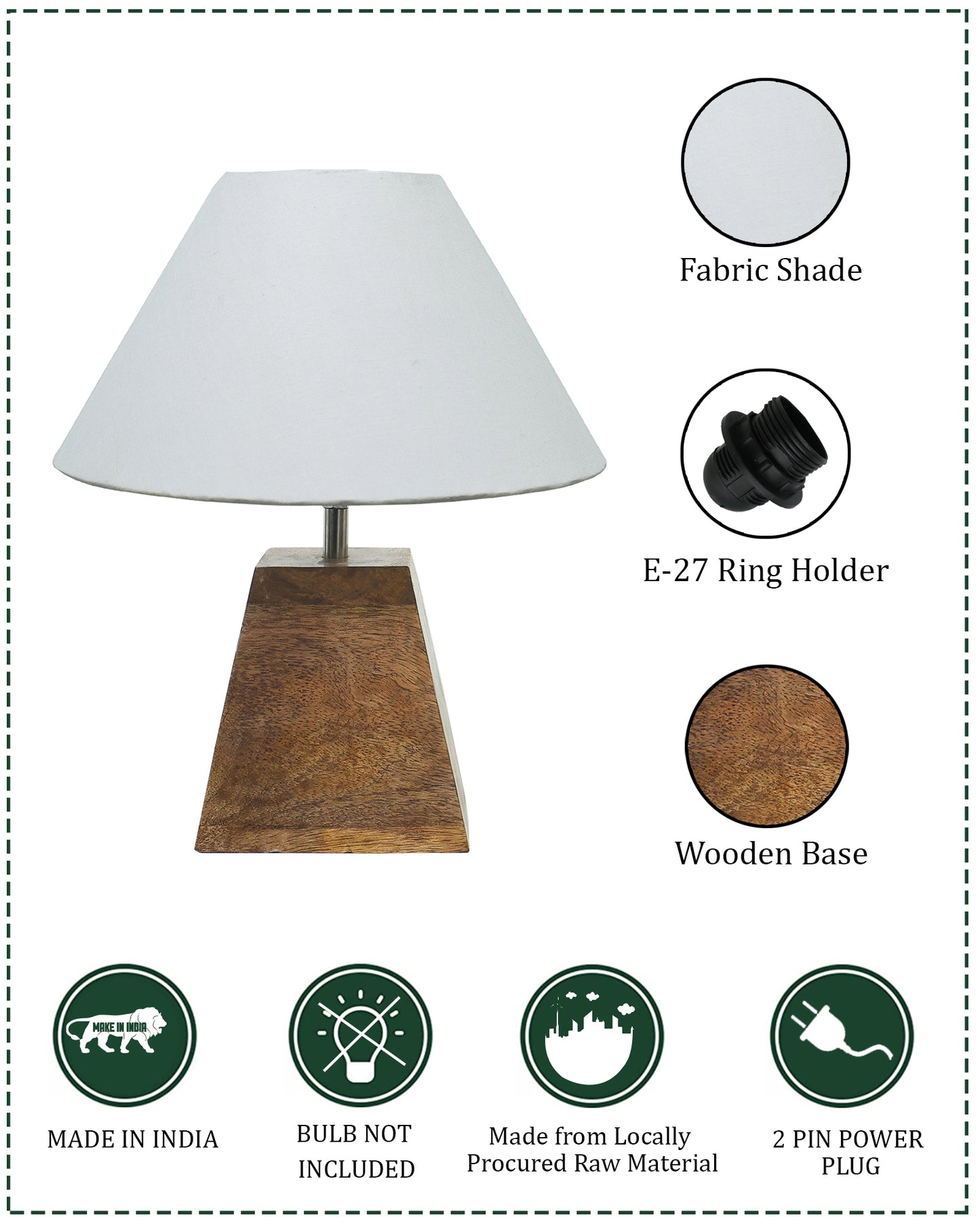 Wood Table Lamp, Modern Base Fabric Lampshade for Home Office Cafe Restaurant, Pyramid