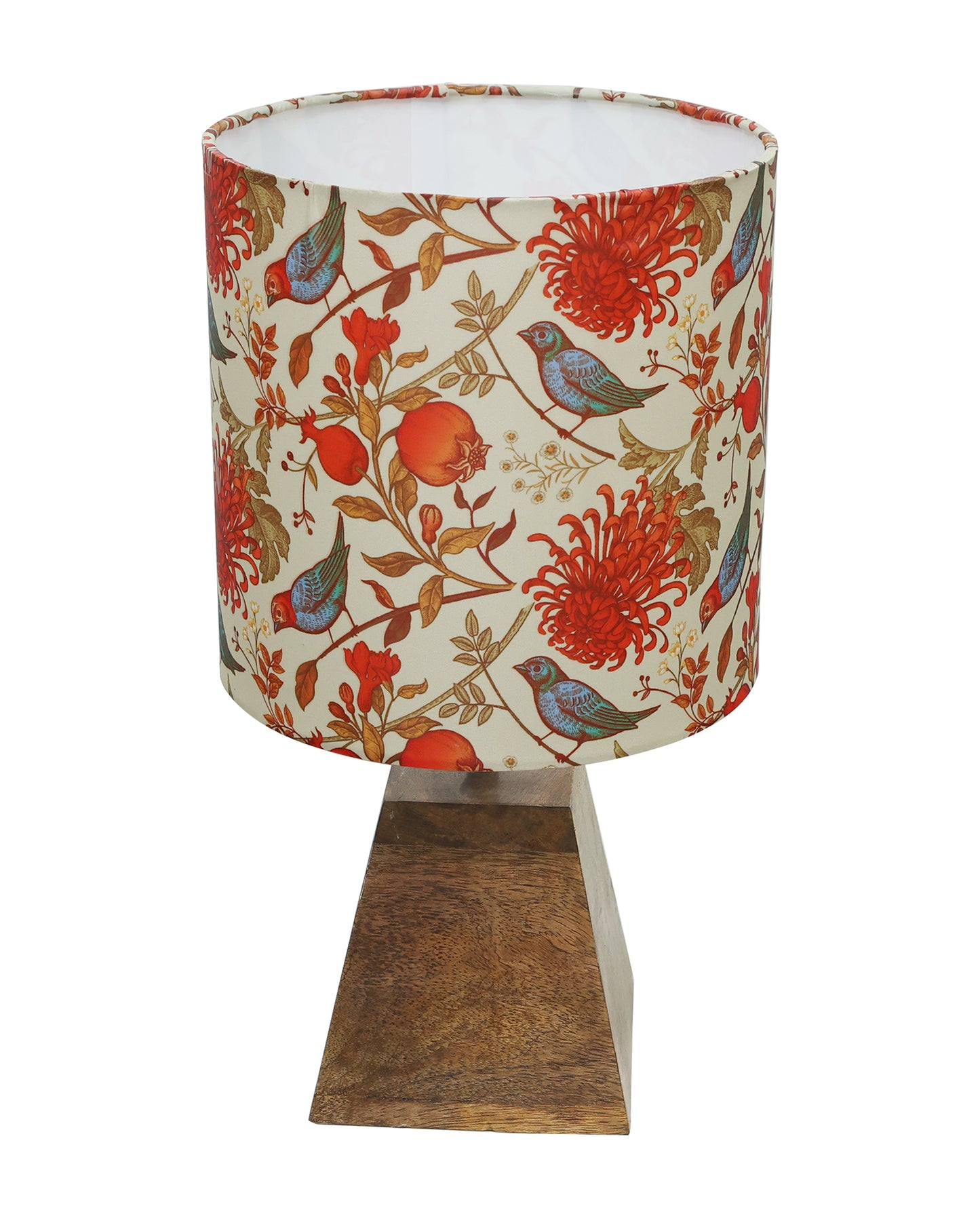 Wood Table Lamp, Modern Base Fabric Lampshade for Home Office Cafe Restaurant, Pyramid