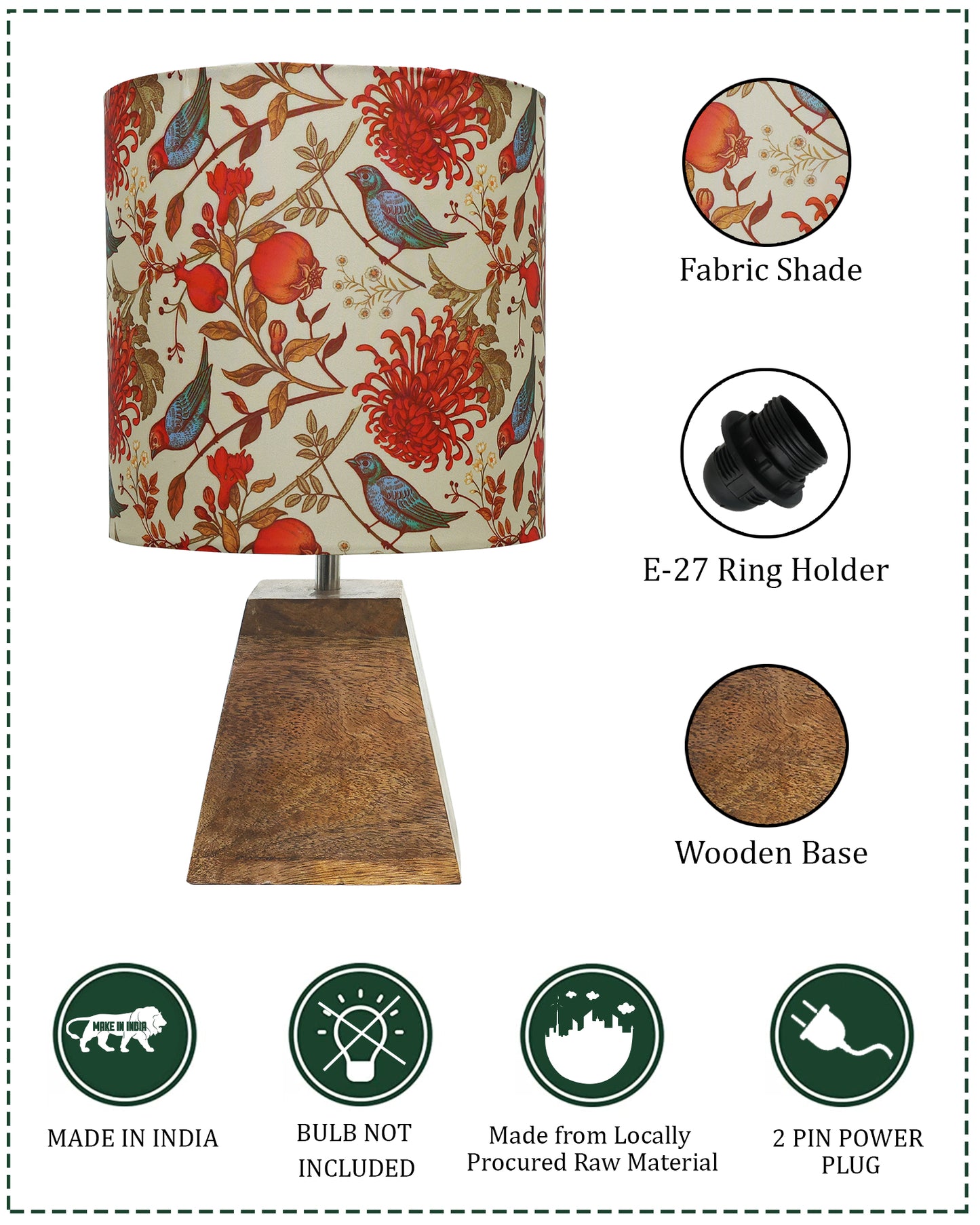 Wood Table Lamp, Modern Base Fabric Lampshade for Home Office Cafe Restaurant, Pyramid
