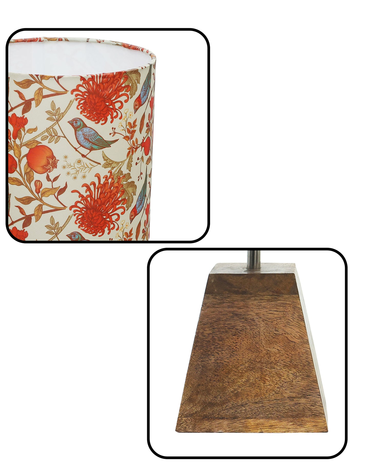 Wood Table Lamp, Modern Base Fabric Lampshade for Home Office Cafe Restaurant, Pyramid