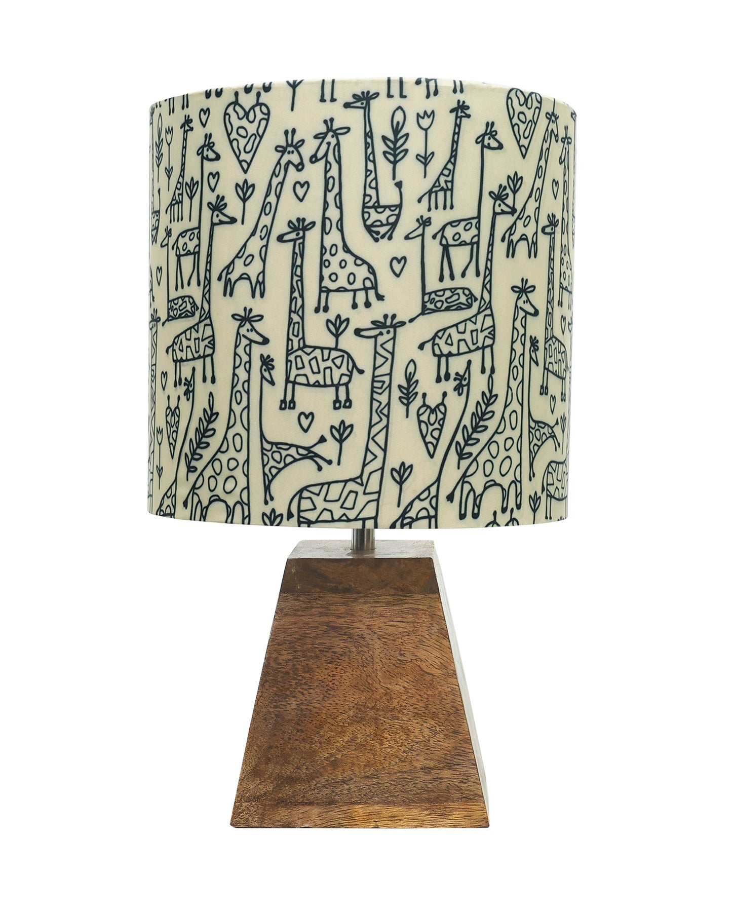 Wood Table Lamp, Modern Base Fabric Lampshade for Home Office Cafe Restaurant, Pyramid