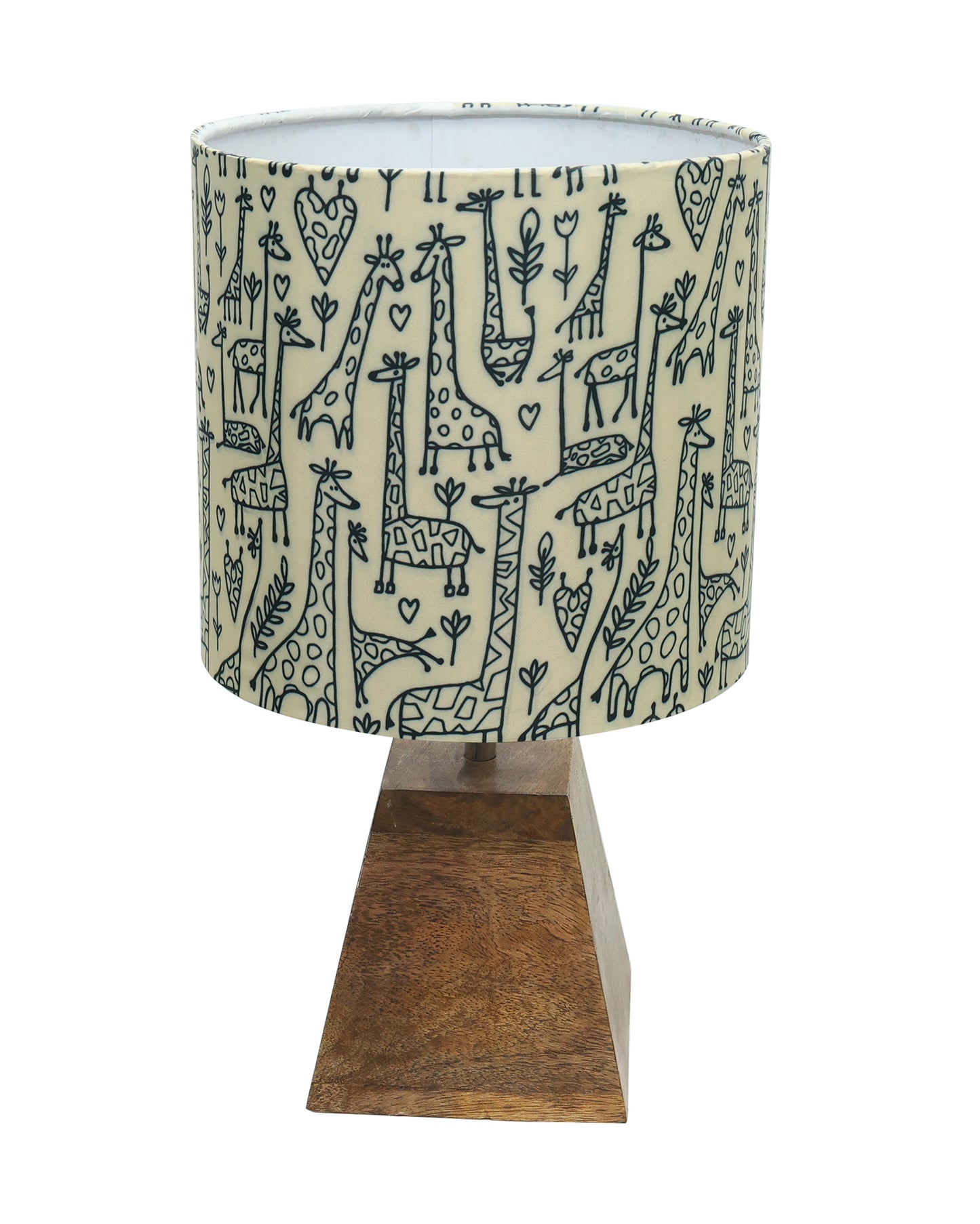 Wood Table Lamp, Modern Base Fabric Lampshade for Home Office Cafe Restaurant, Pyramid