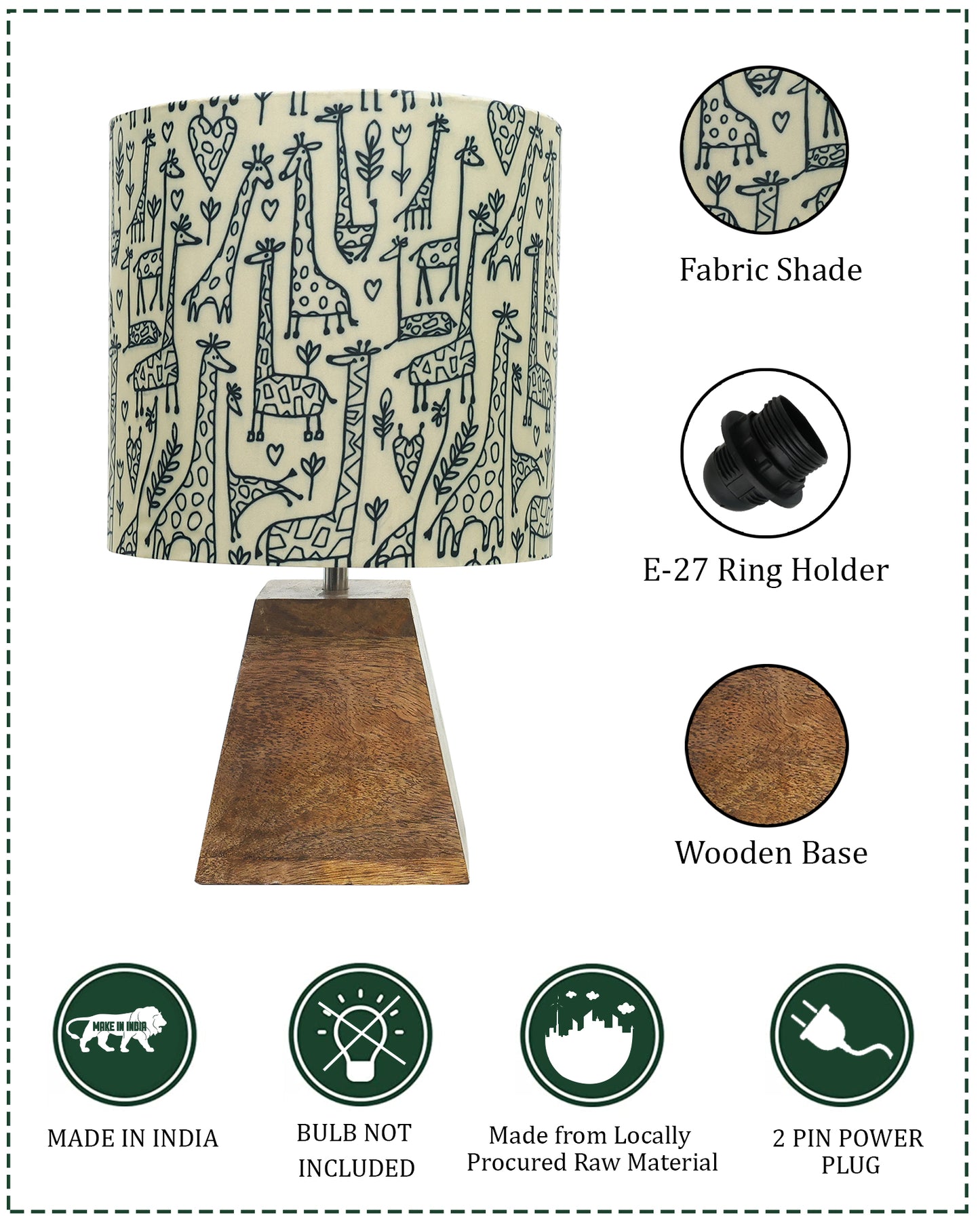 Wood Table Lamp, Modern Base Fabric Lampshade for Home Office Cafe Restaurant, Pyramid