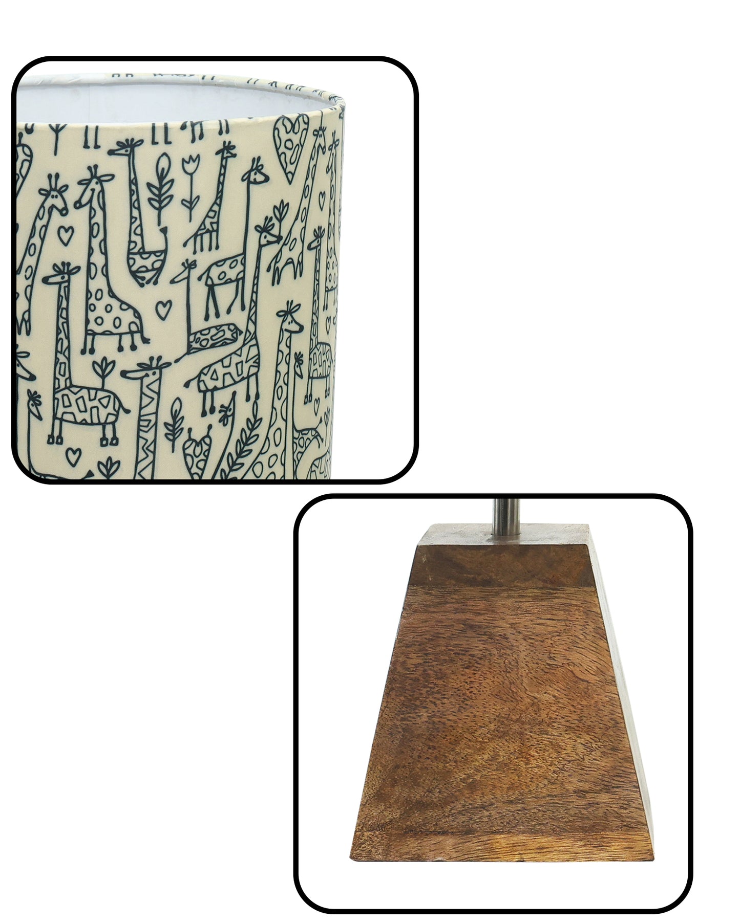 Wood Table Lamp, Modern Base Fabric Lampshade for Home Office Cafe Restaurant, Pyramid
