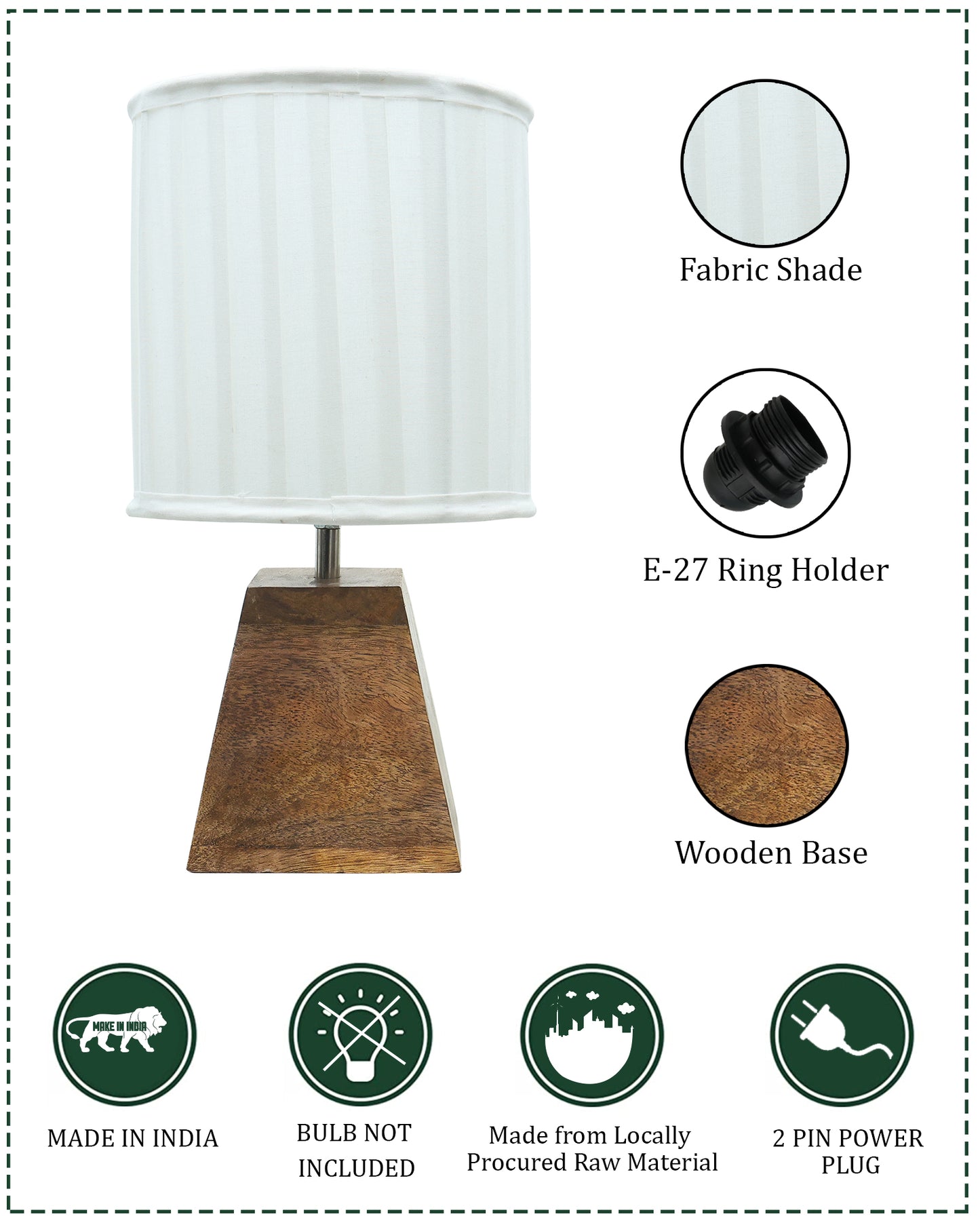 Wood Table Lamp, Modern Base Fabric Lampshade for Home Office Cafe Restaurant, Pyramid