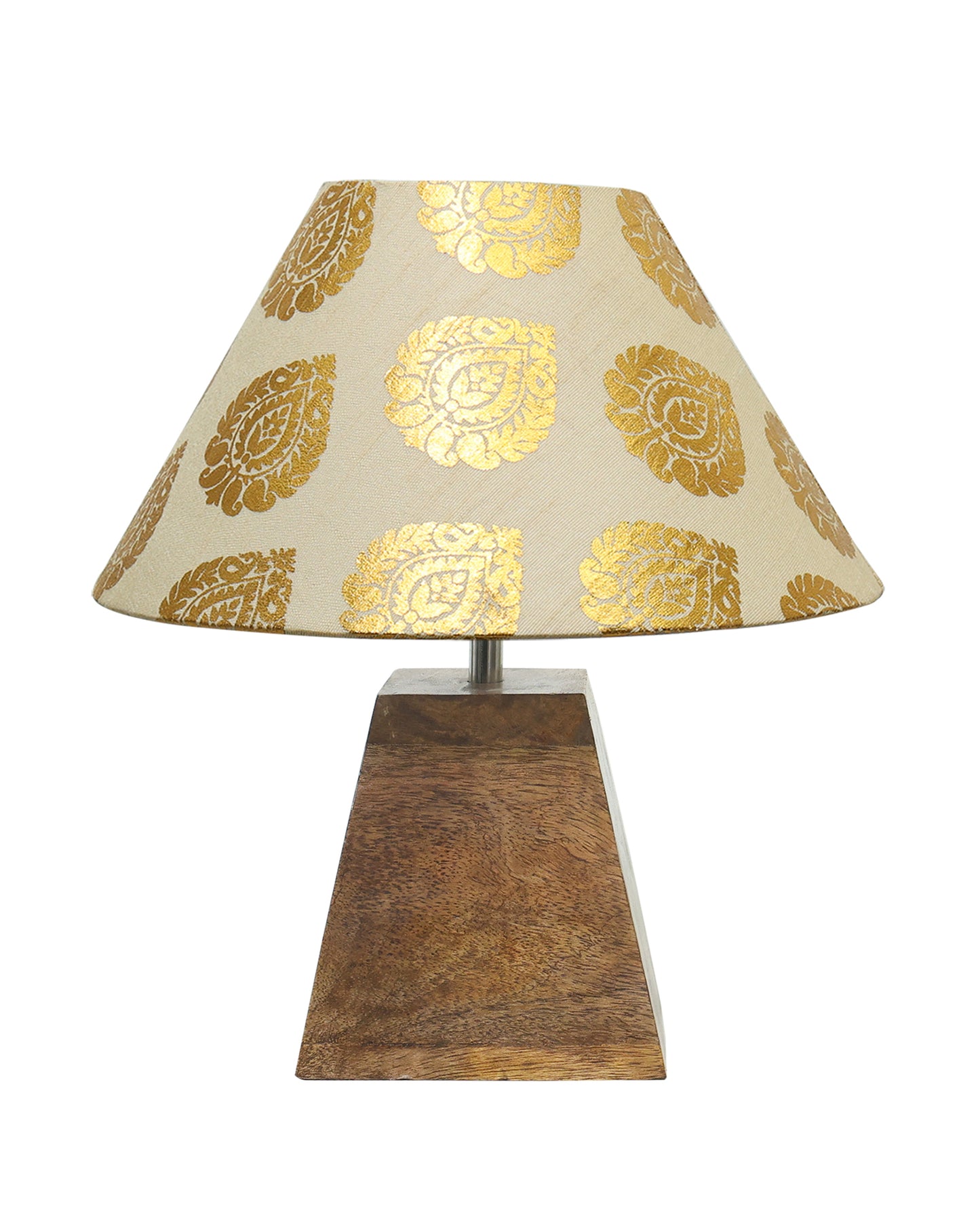 Wood Table Lamp, Modern Base Fabric Lampshade for Home Office Cafe Restaurant, Pyramid