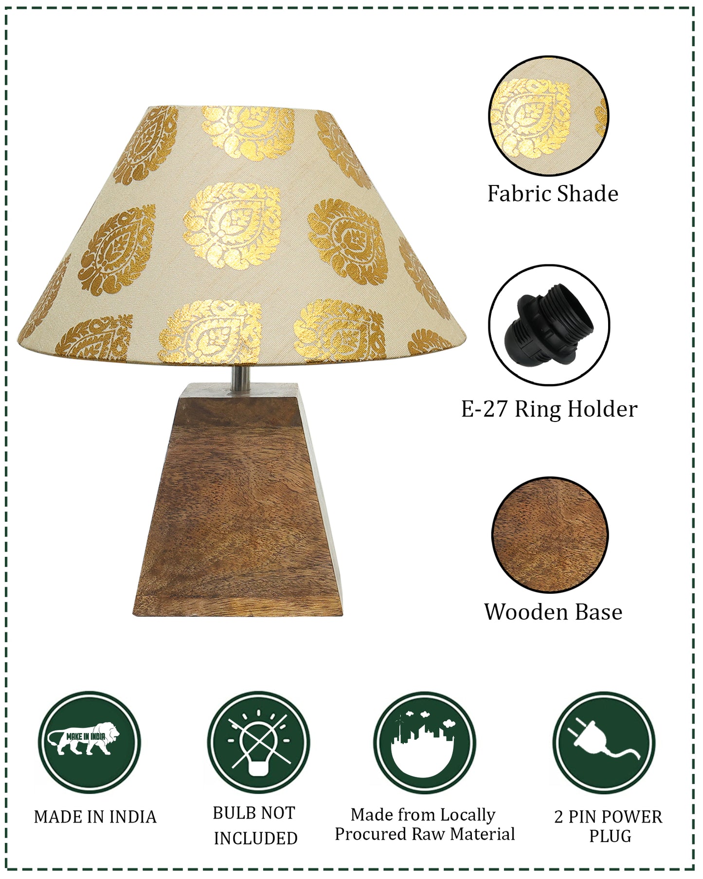 Wood Table Lamp, Modern Base Fabric Lampshade for Home Office Cafe Restaurant, Pyramid