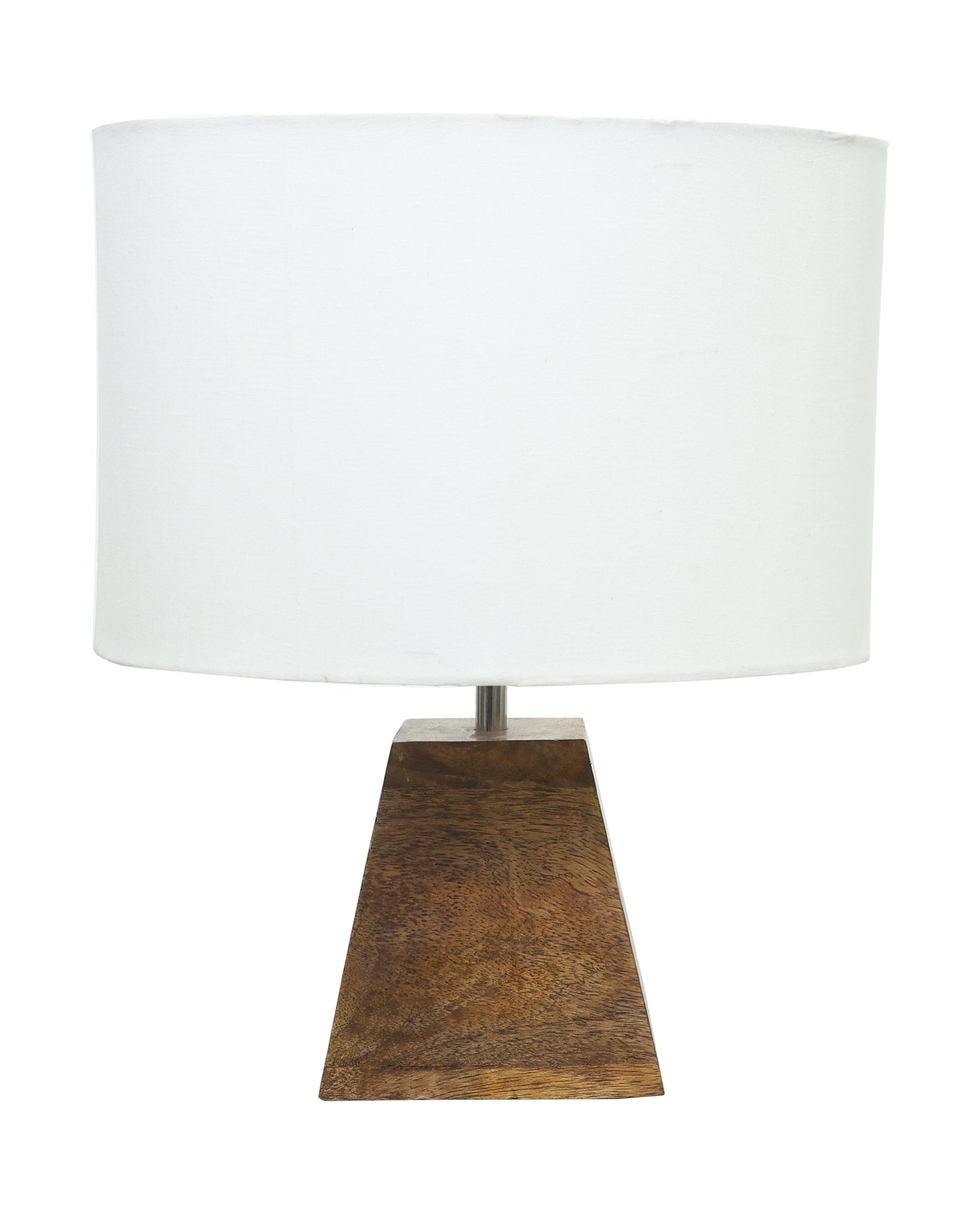 Wood Table Lamp, Modern Base Fabric Lampshade for Home Office Cafe Restaurant, Pyramid, Oval White
