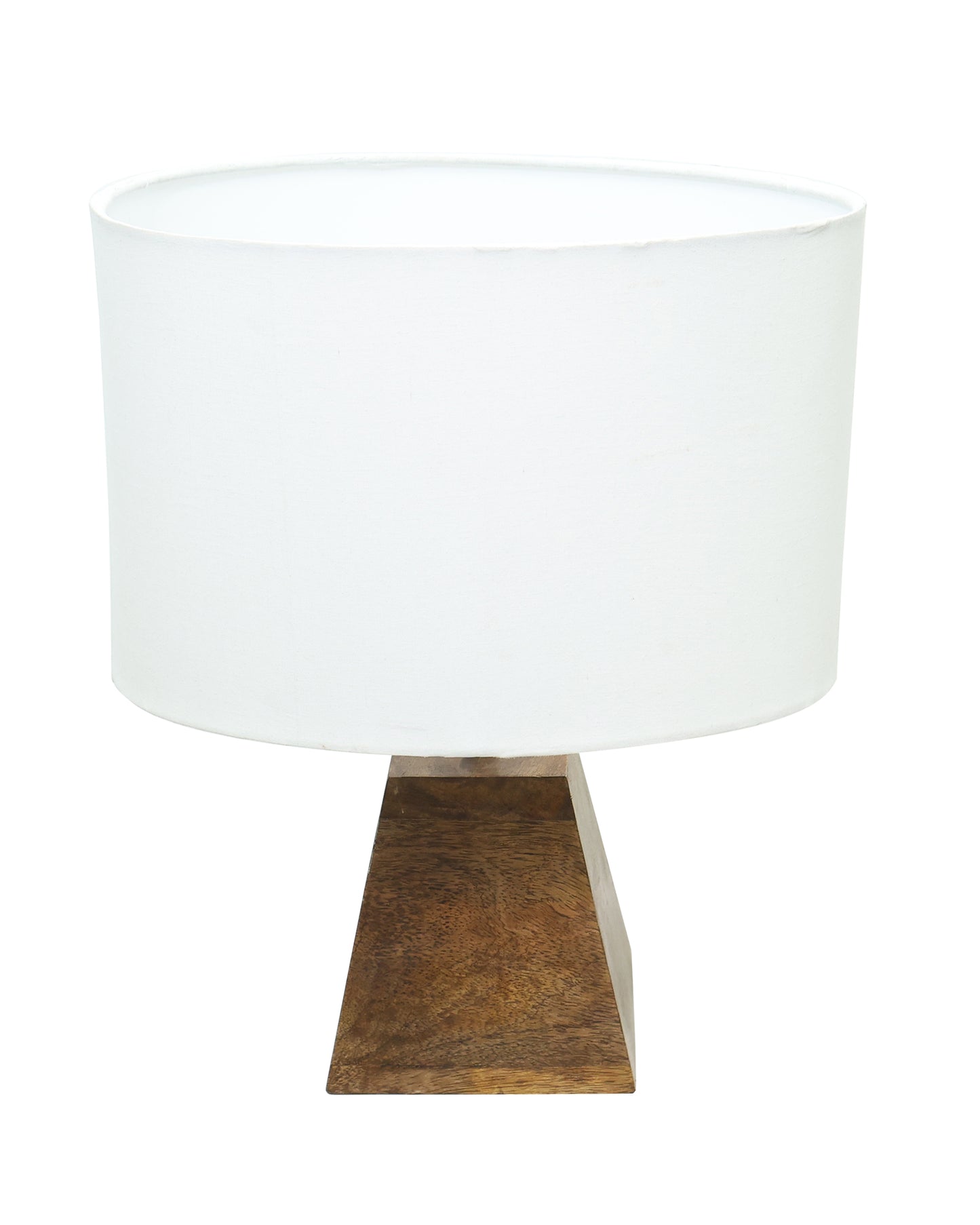 Wood Table Lamp, Modern Base Fabric Lampshade for Home Office Cafe Restaurant, Pyramid, Oval White