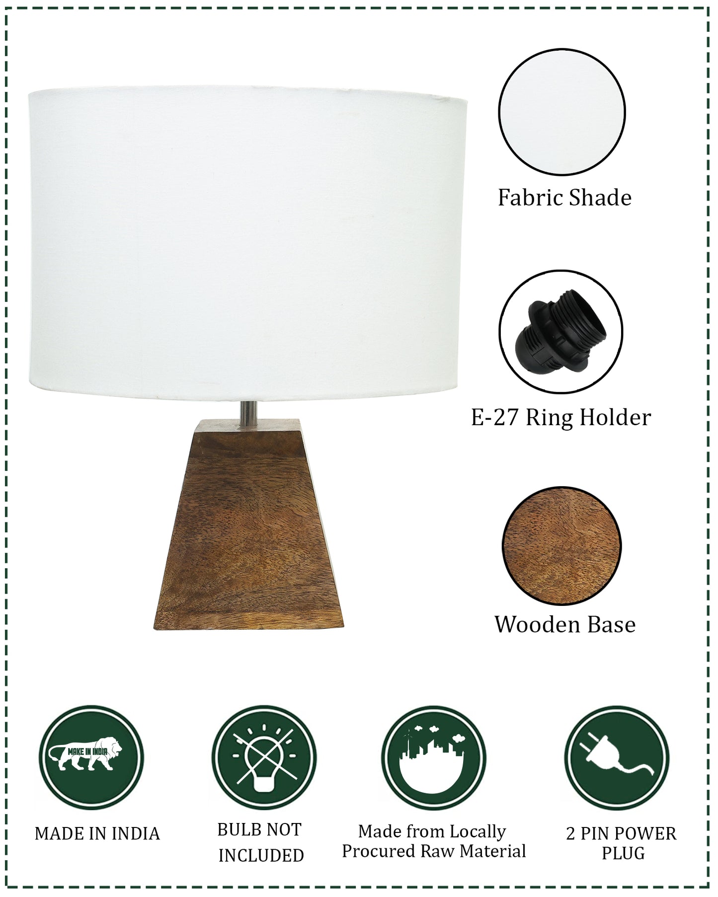 Wood Table Lamp, Modern Base Fabric Lampshade for Home Office Cafe Restaurant, Pyramid, Oval White