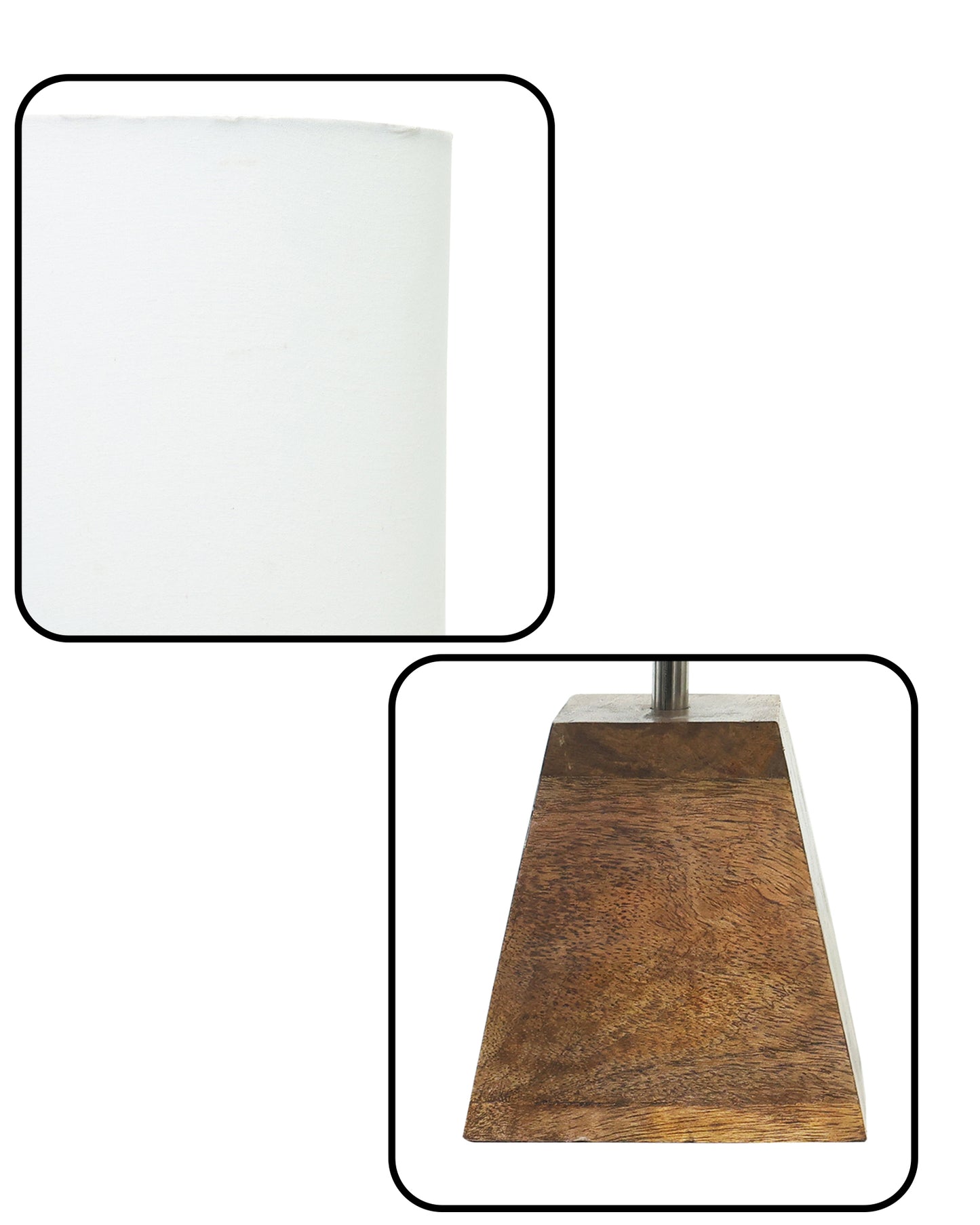 Wood Table Lamp, Modern Base Fabric Lampshade for Home Office Cafe Restaurant, Pyramid, Oval White