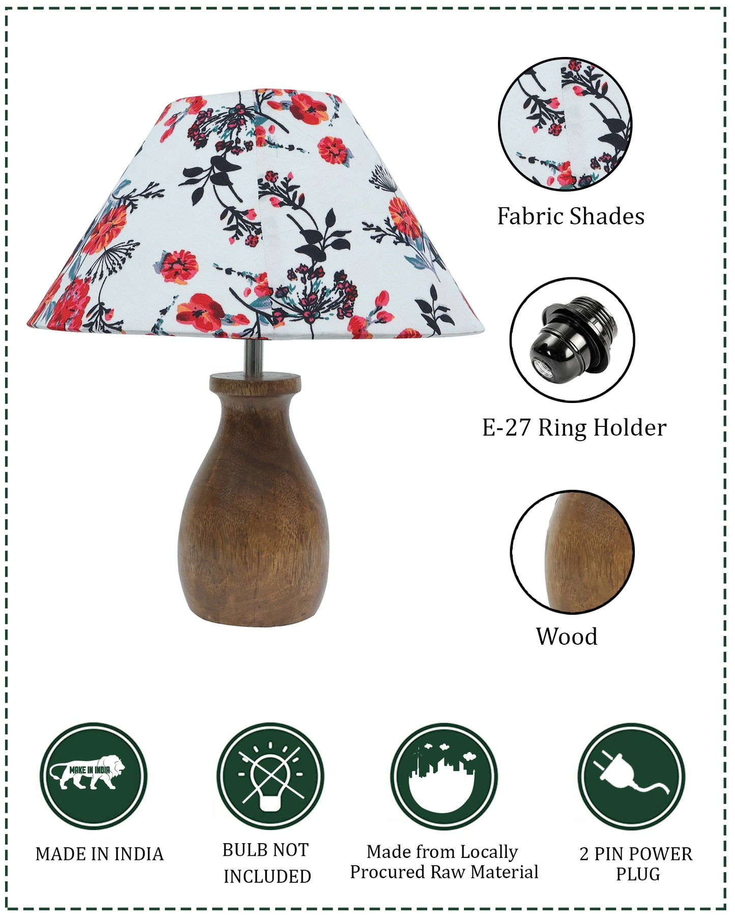 Dovel Pot Modern Table Lamp, Wooden Base Modern Fabric Lampshade for Home Office Cafe Restaurant, Dovel Pot