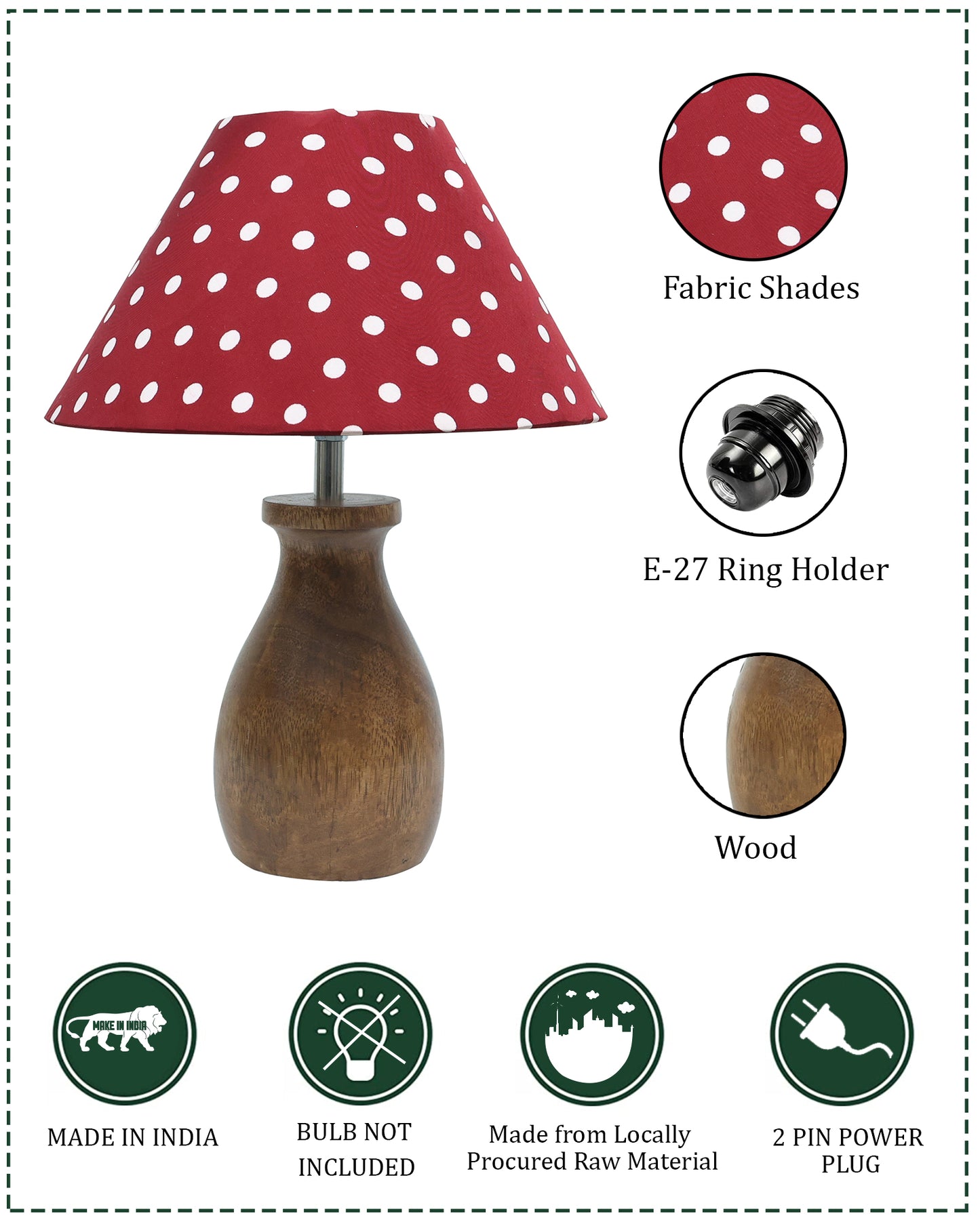 Dovel Pot Modern Table Lamp, Wooden Base Modern Fabric Lampshade for Home Office Cafe Restaurant, Dovel Pot