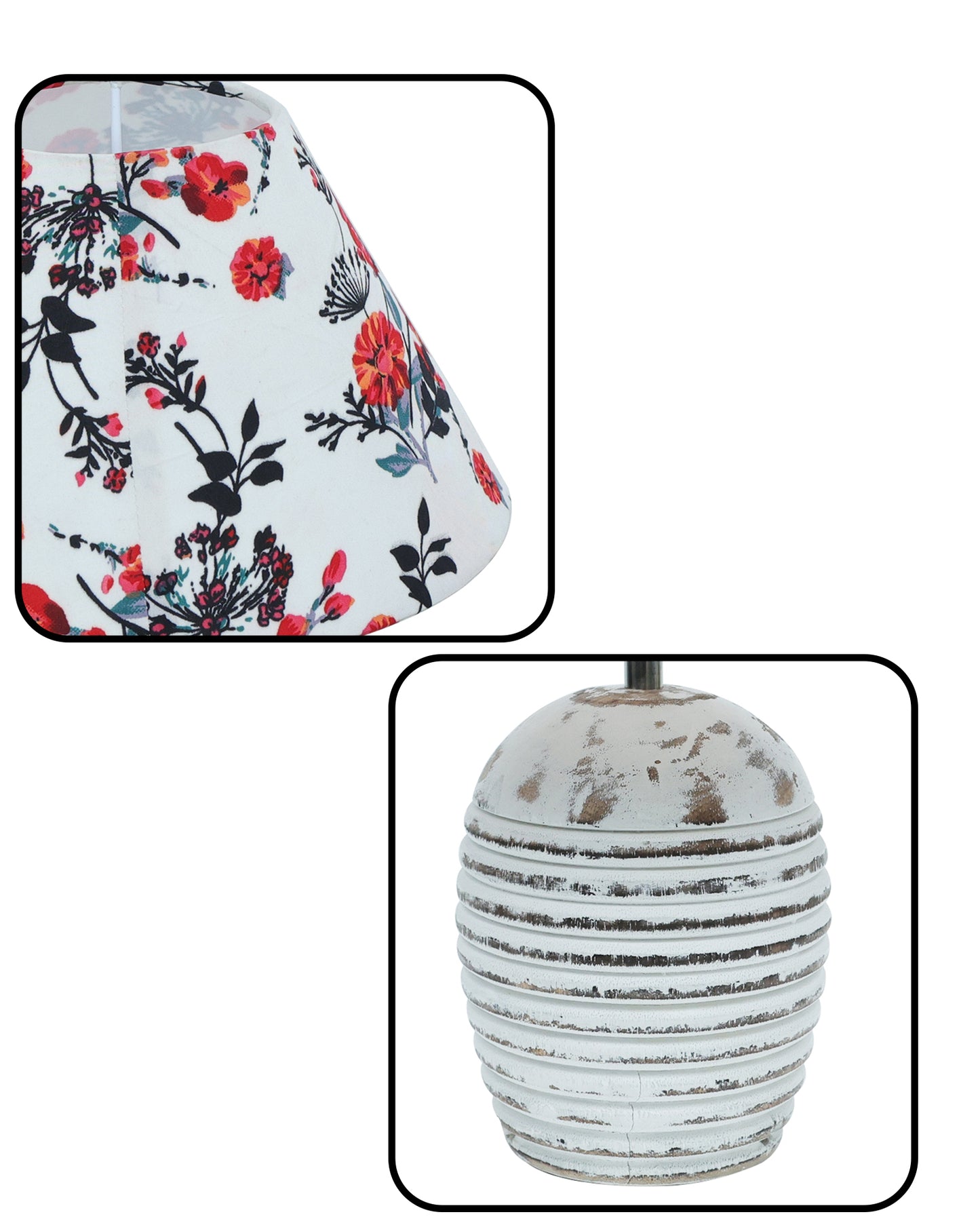 Ribbed Basket Table Lamp, Wooden Base Modern Fabric Lampshade for Home Office Cafe Restaurant