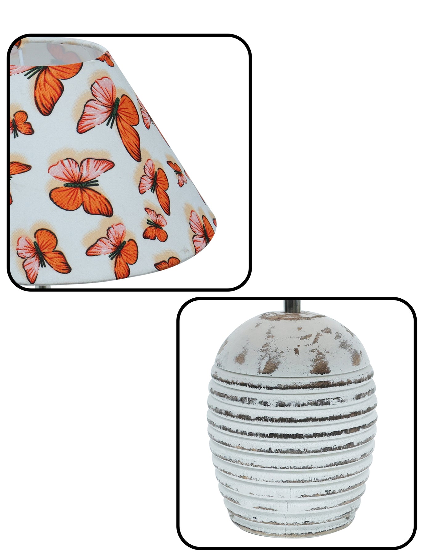 Ribbed Basket Table Lamp, Wooden Base Modern Fabric Lampshade for Home Office Cafe Restaurant