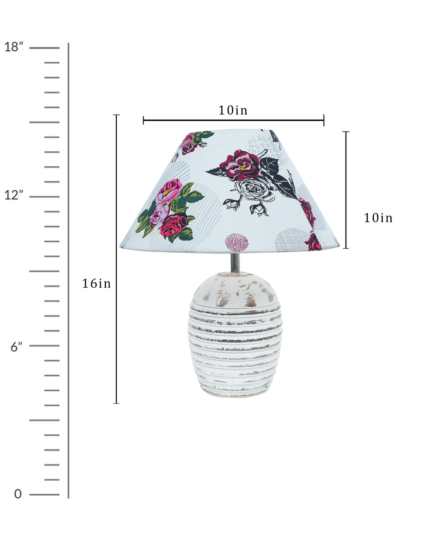 Ribbed Basket Table Lamp, Wooden Base Modern Fabric Lampshade for Home Office Cafe Restaurant