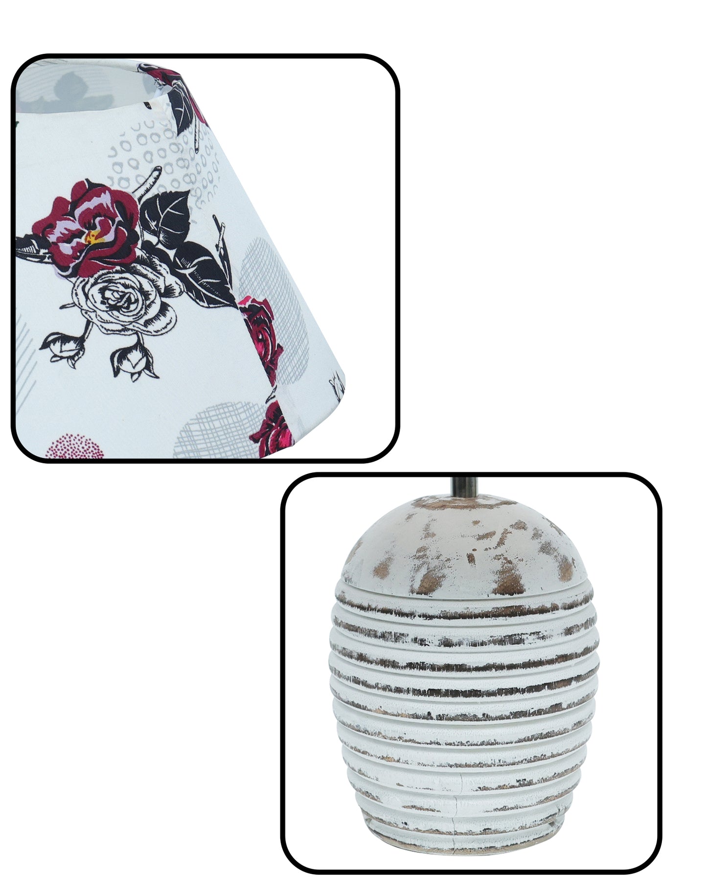 Ribbed Basket Table Lamp, Wooden Base Modern Fabric Lampshade for Home Office Cafe Restaurant