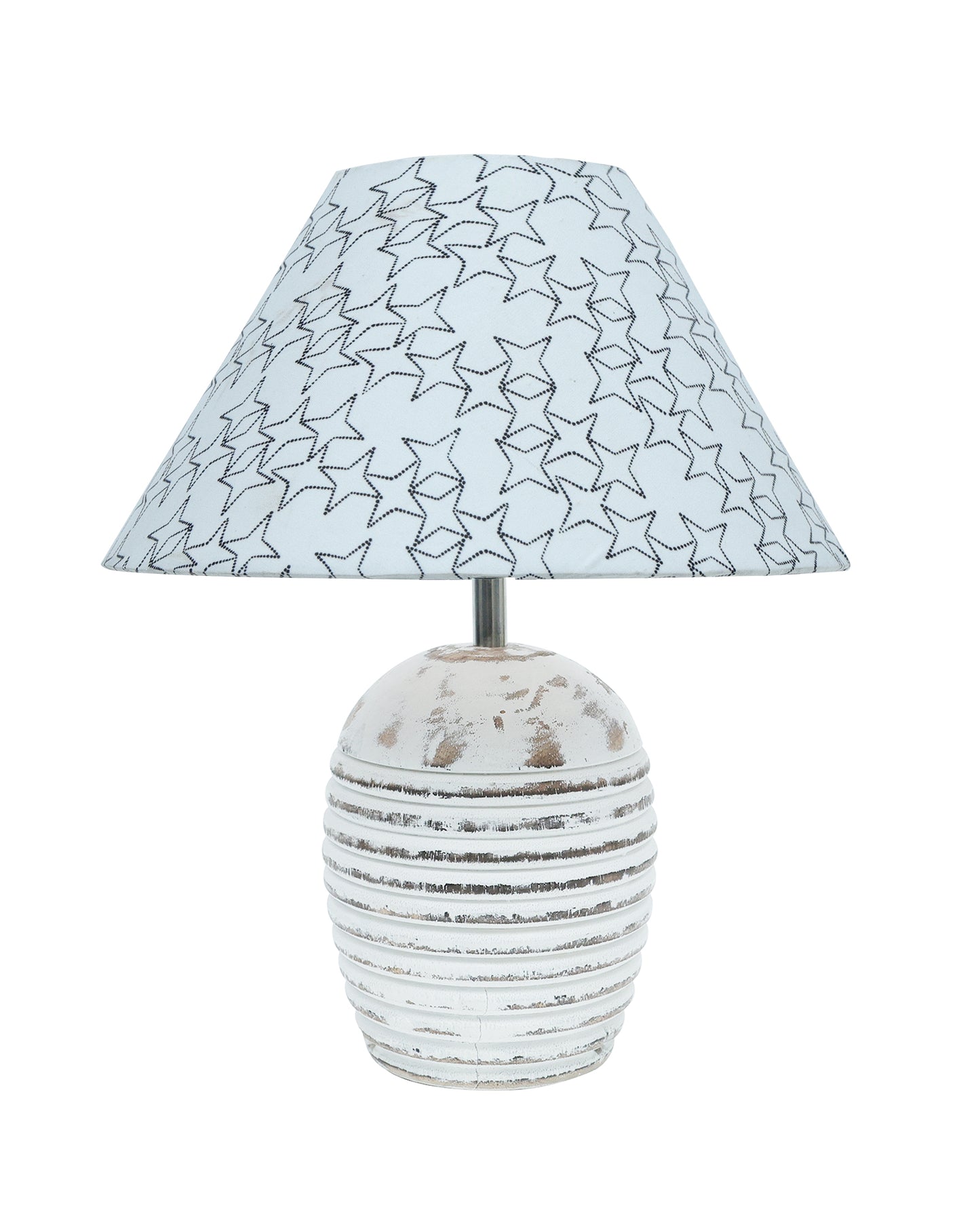 Ribbed Basket Table Lamp, Wooden Base Modern Fabric Lampshade for Home Office Cafe Restaurant