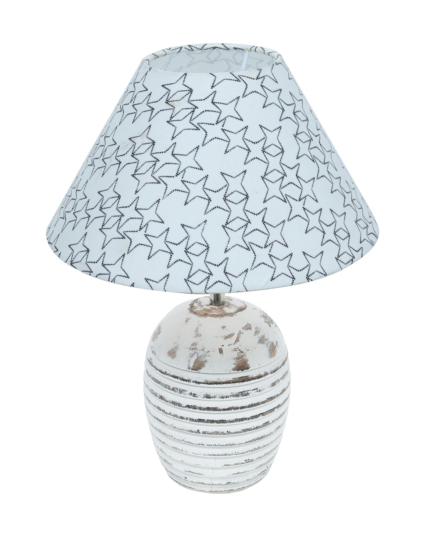 Ribbed Basket Table Lamp, Wooden Base Modern Fabric Lampshade for Home Office Cafe Restaurant