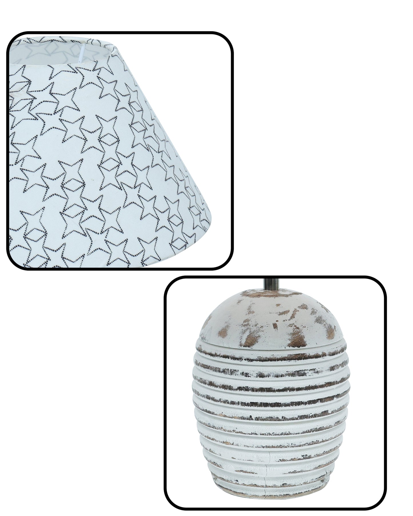 Ribbed Basket Table Lamp, Wooden Base Modern Fabric Lampshade for Home Office Cafe Restaurant