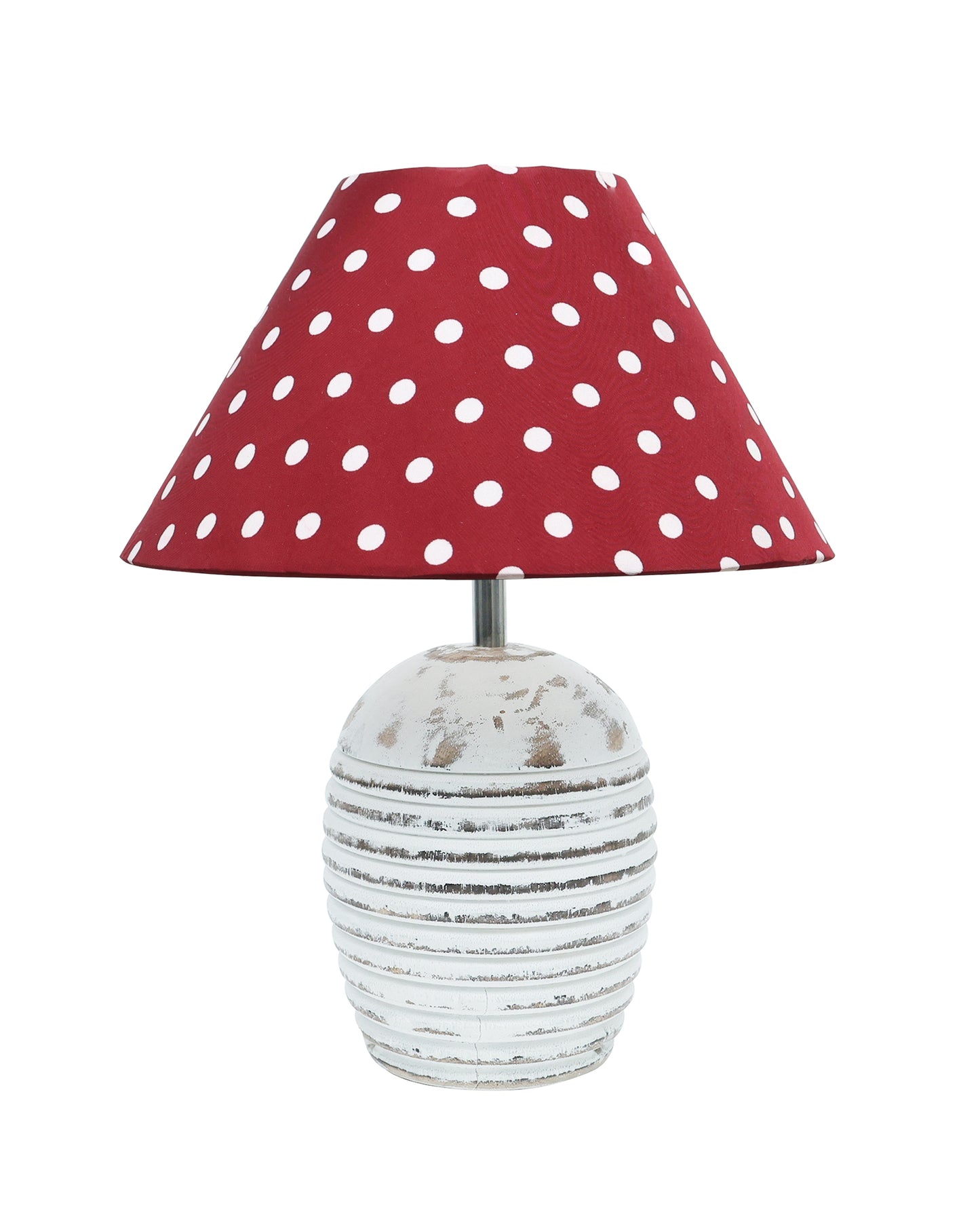 Ribbed Basket Table Lamp, Wooden Base Modern Fabric Lampshade for Home Office Cafe Restaurant