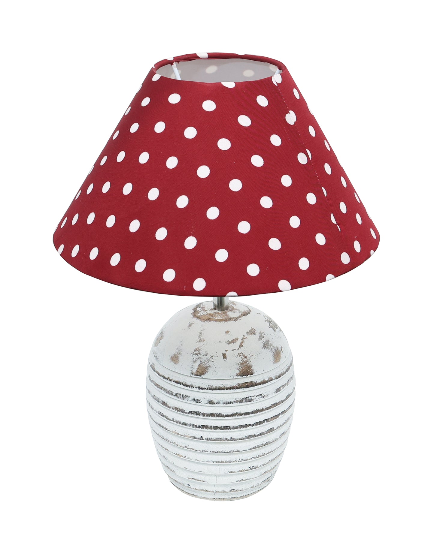 Ribbed Basket Table Lamp, Wooden Base Modern Fabric Lampshade for Home Office Cafe Restaurant