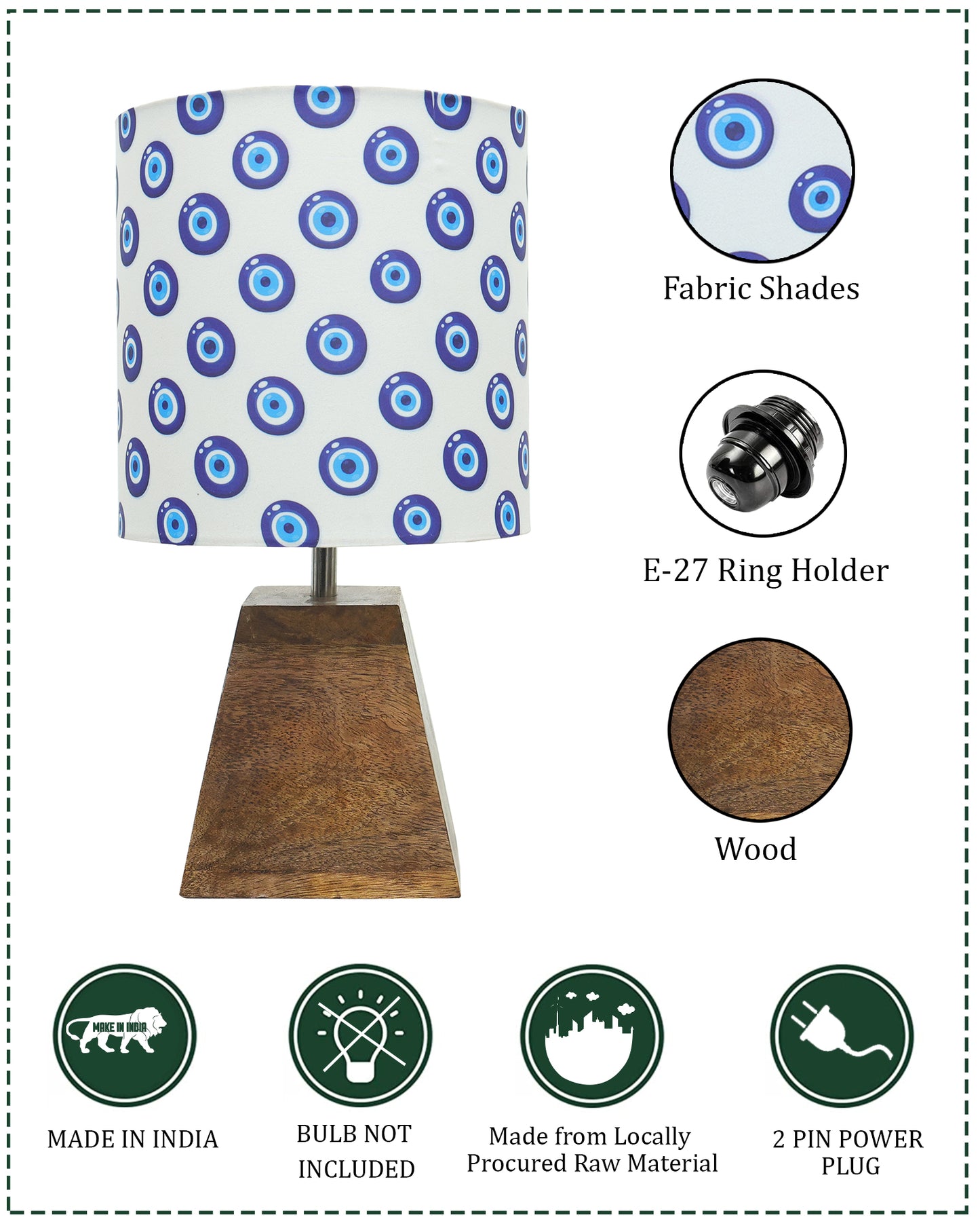 Wood Table Lamp, Modern Base Fabric Lampshade for Home Office Cafe Restaurant, Pyramid