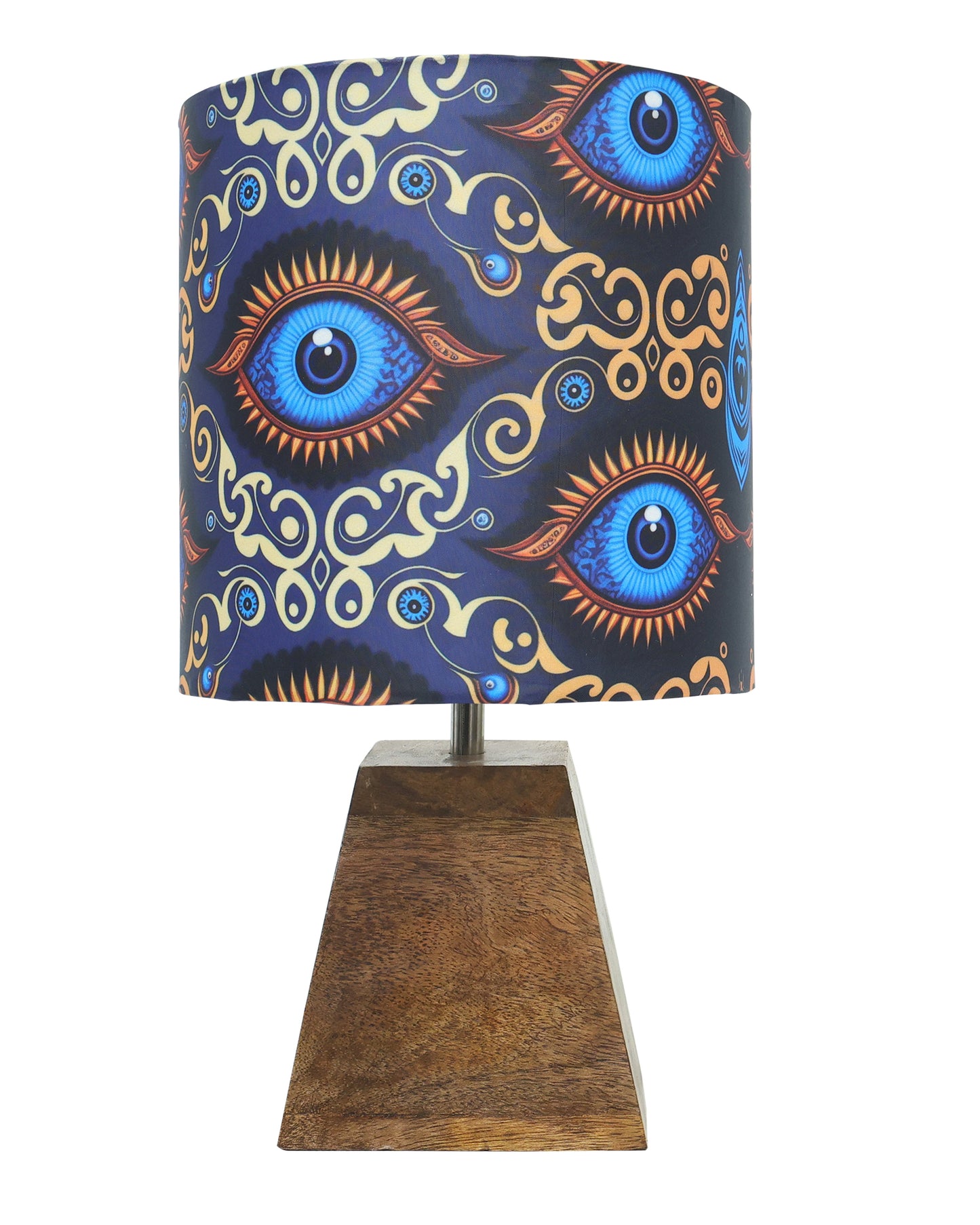 Wood Table Lamp, Modern Base Fabric Lampshade for Home Office Cafe Restaurant, Pyramid