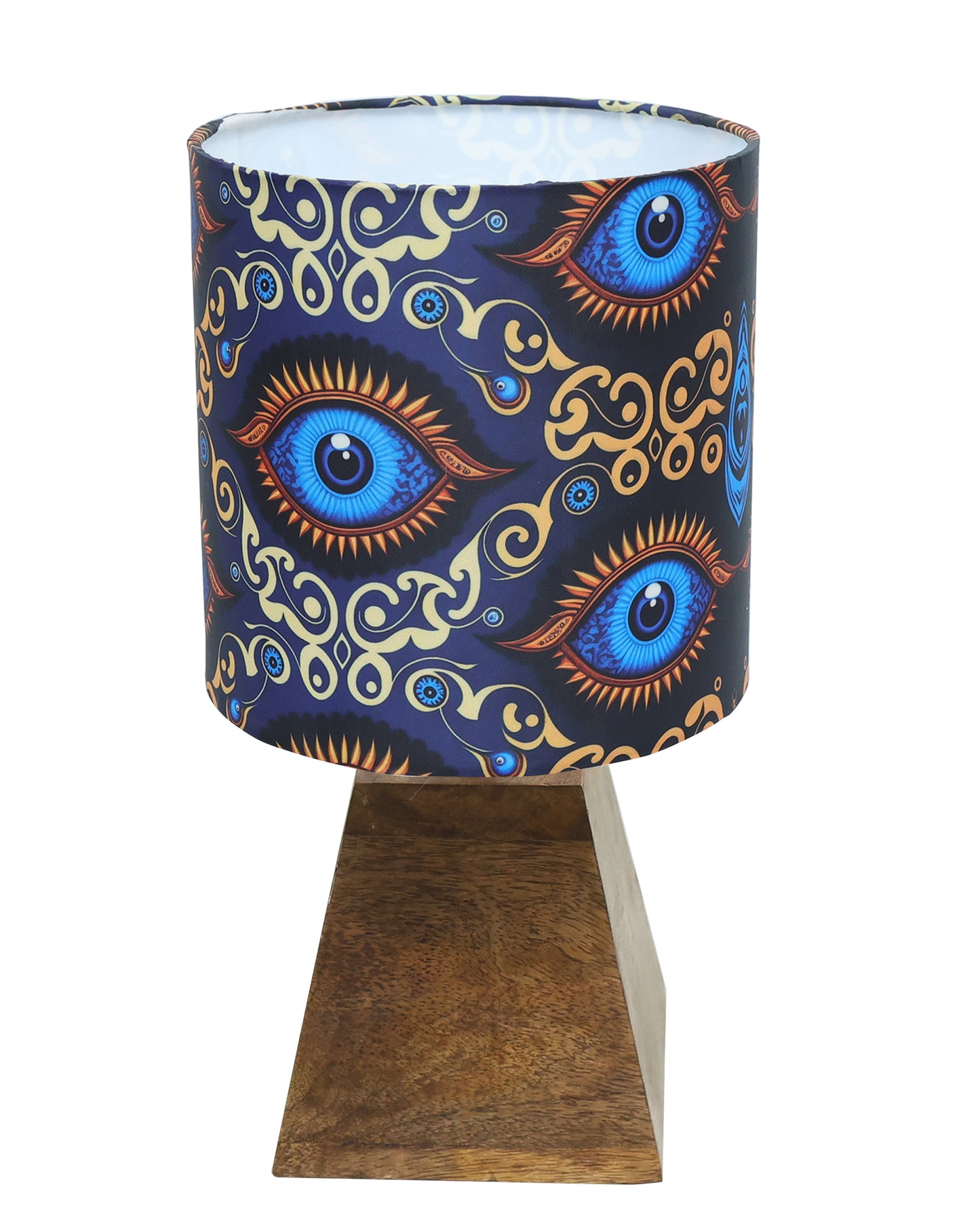 Wood Table Lamp, Modern Base Fabric Lampshade for Home Office Cafe Restaurant, Pyramid