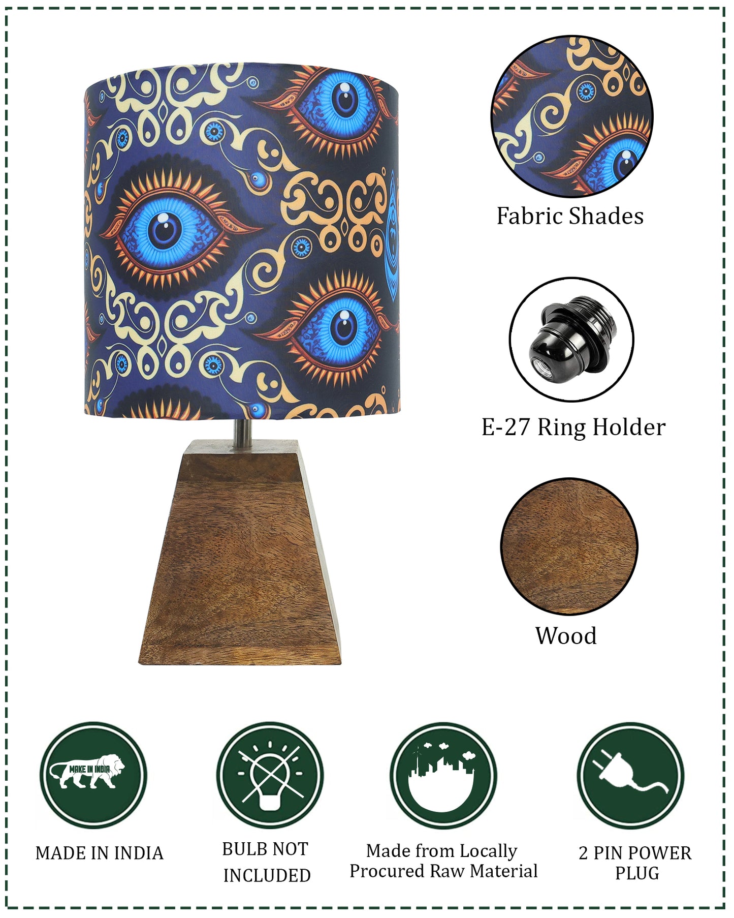 Wood Table Lamp, Modern Base Fabric Lampshade for Home Office Cafe Restaurant, Pyramid
