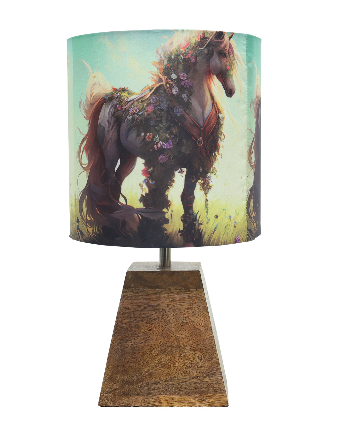 Wood Table Lamp, Modern Base Fabric Lampshade for Home Office Cafe Restaurant, Pyramid