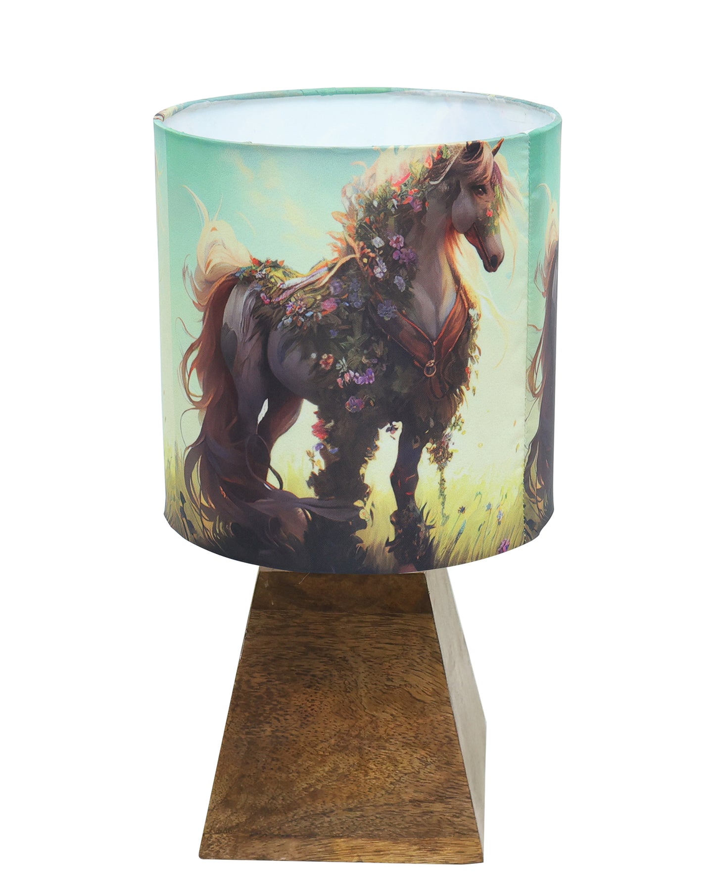 Wood Table Lamp, Modern Base Fabric Lampshade for Home Office Cafe Restaurant, Pyramid