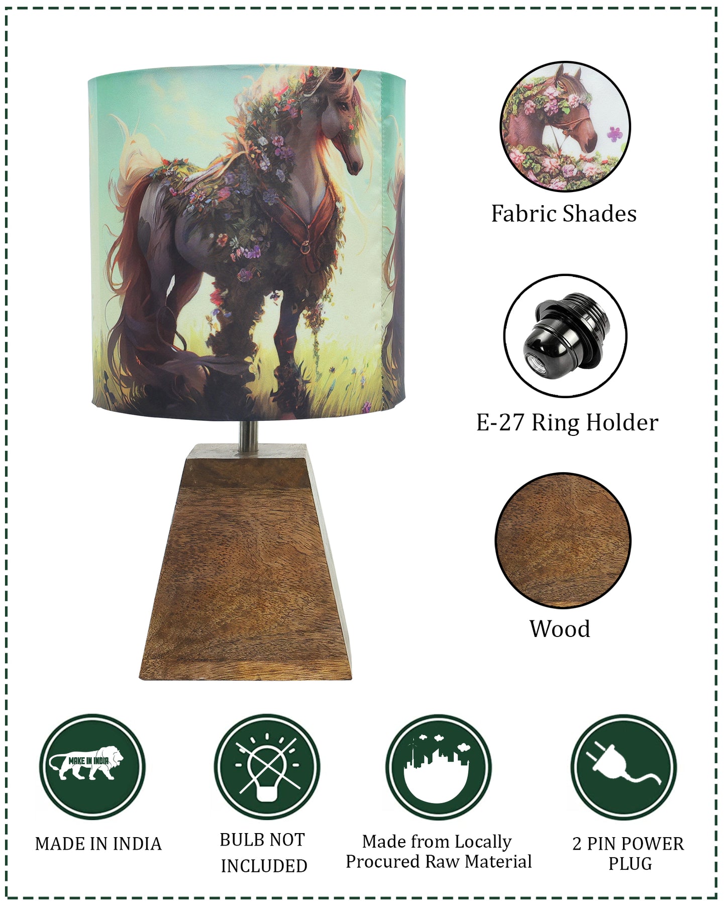 Wood Table Lamp, Modern Base Fabric Lampshade for Home Office Cafe Restaurant, Pyramid