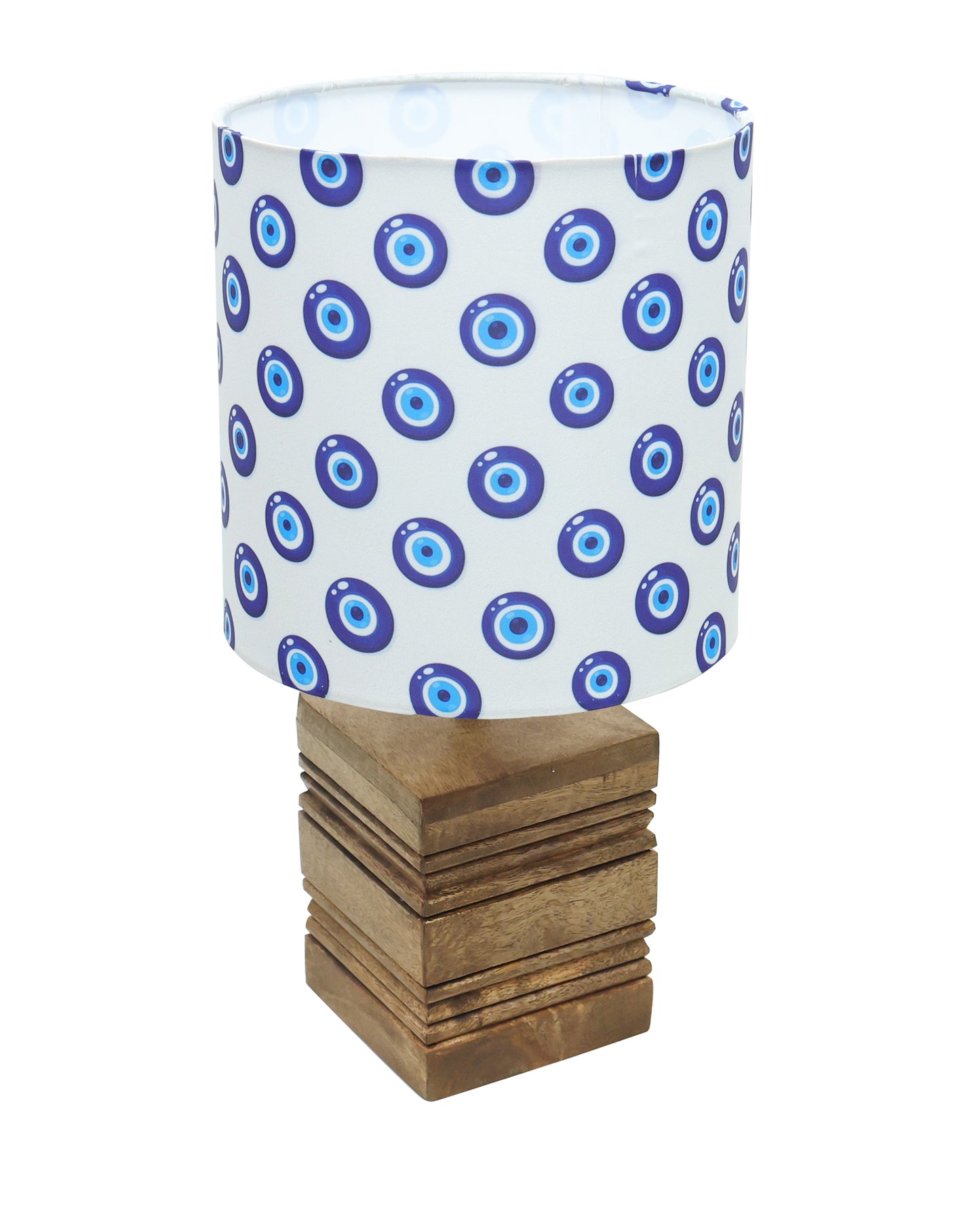Wood Table Lamp, Modern Base Fabric Lampshade for Home Office Cafe Restaurant, Rib Cube