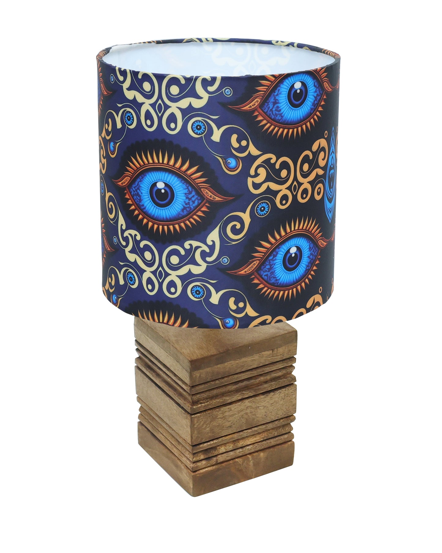 Wood Table Lamp, Modern Base Fabric Lampshade for Home Office Cafe Restaurant, Rib Cube