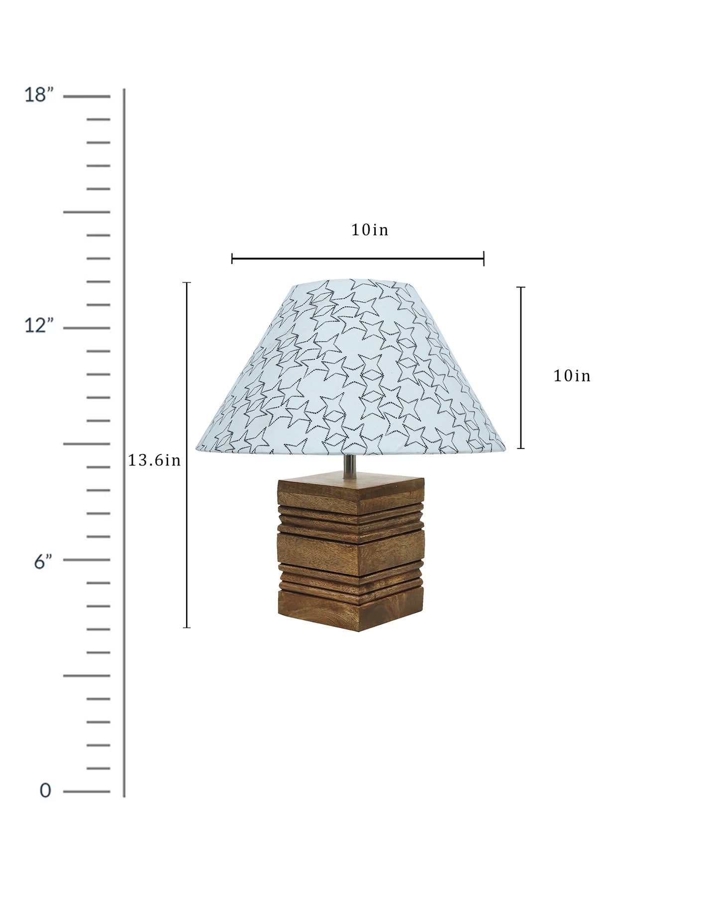 Ribbed Cube Table Lamp, Wooden Base Modern Fabric Lampshade for Home Office Cafe Restaurant, Cone