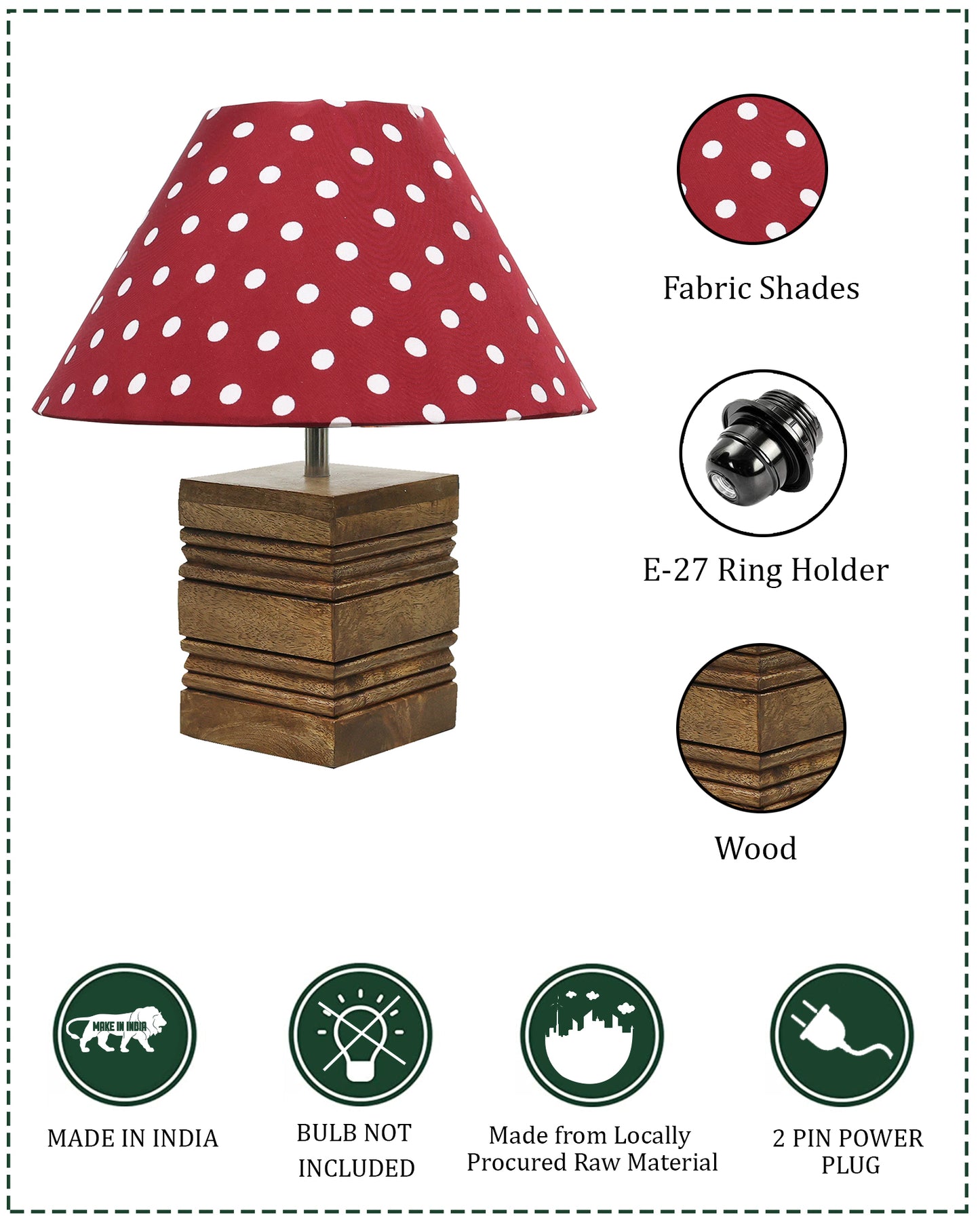 Ribbed Cube Table Lamp, Wooden Base Modern Fabric Lampshade for Home Office Cafe Restaurant, Cone