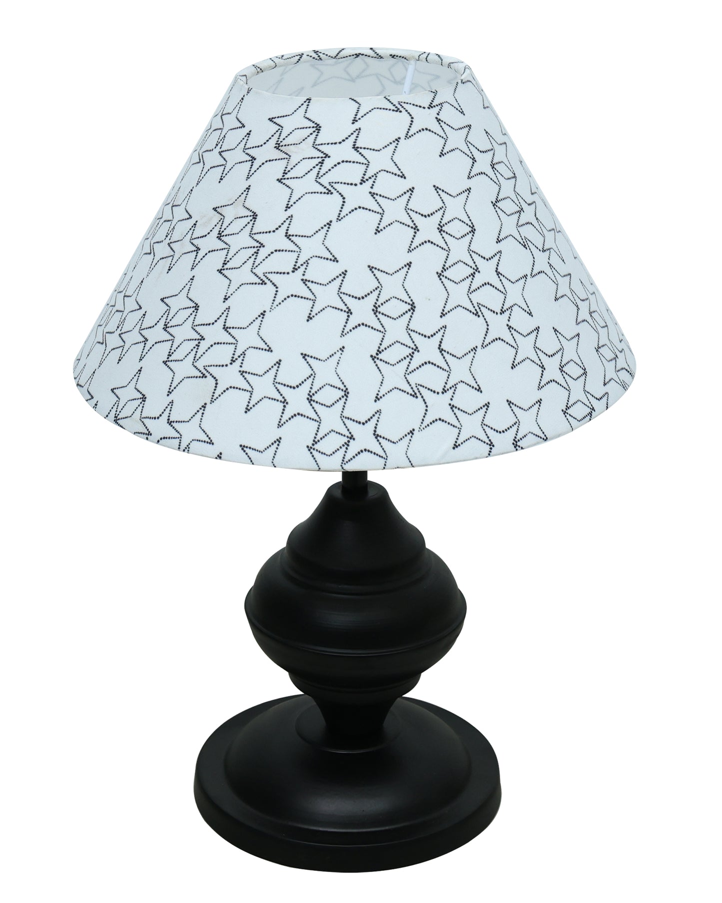 Black Metal Urn Table Lamp with Fabric Shade, B22 holder Nightstand Lamp