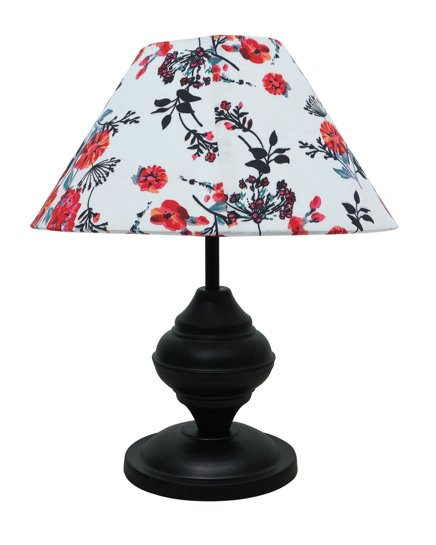 Black Metal Urn Table Lamp with Fabric Shade, B22 holder Nightstand Lamp