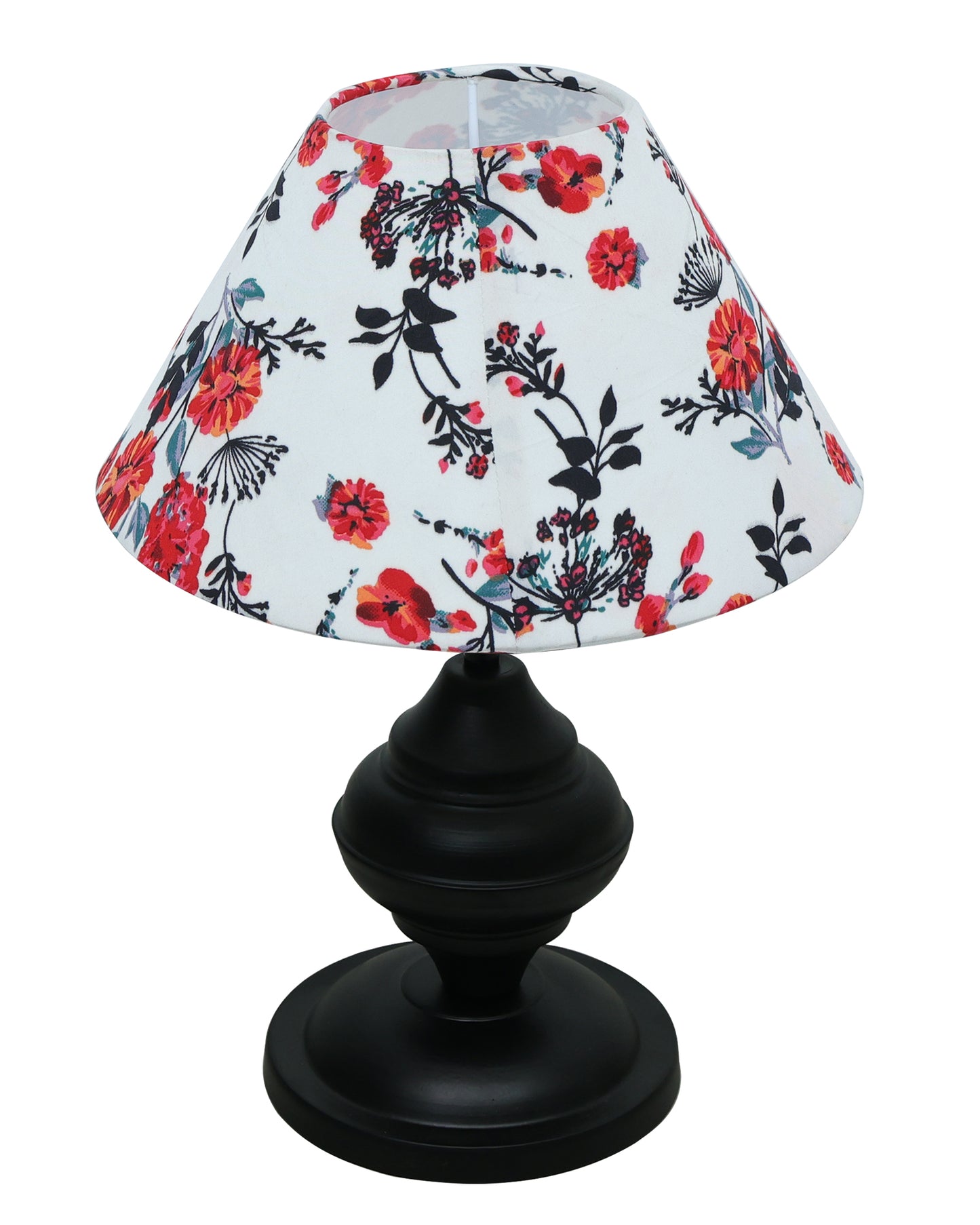 Black Metal Urn Table Lamp with Fabric Shade, B22 holder Nightstand Lamp