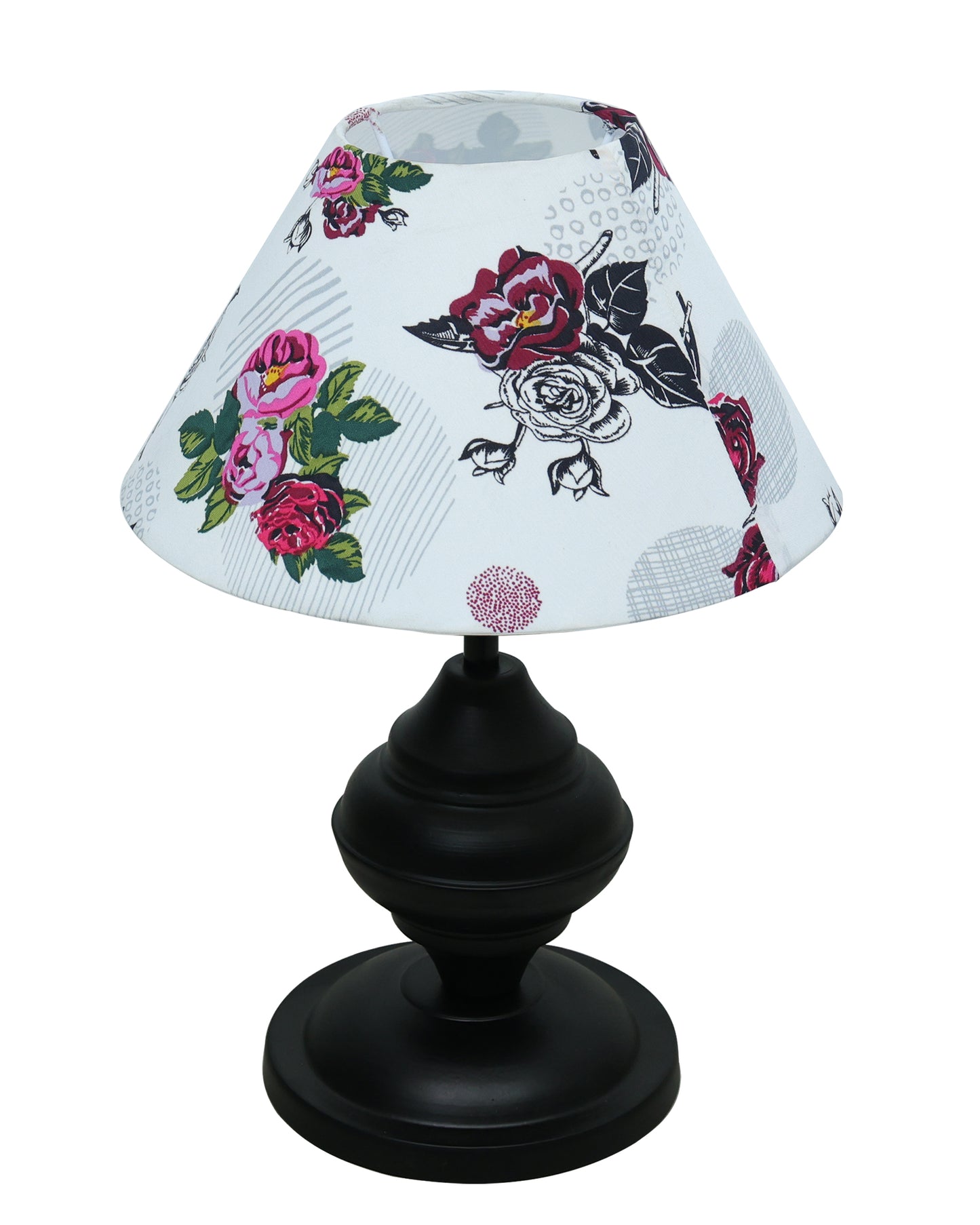 Black Metal Urn Table Lamp with Fabric Shade, B22 holder Nightstand Lamp