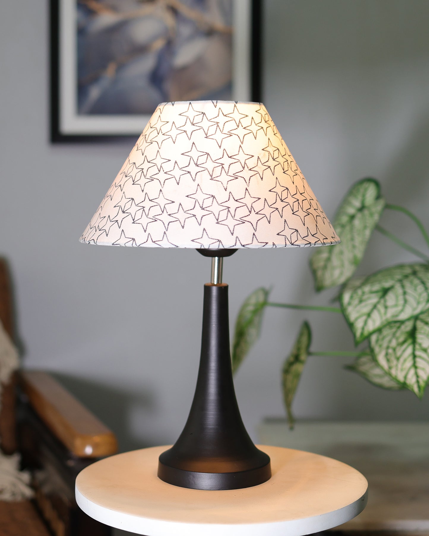 Black Metal Cone Table Lamp with Fabric Shade, B22 holder Nightstand Lamp