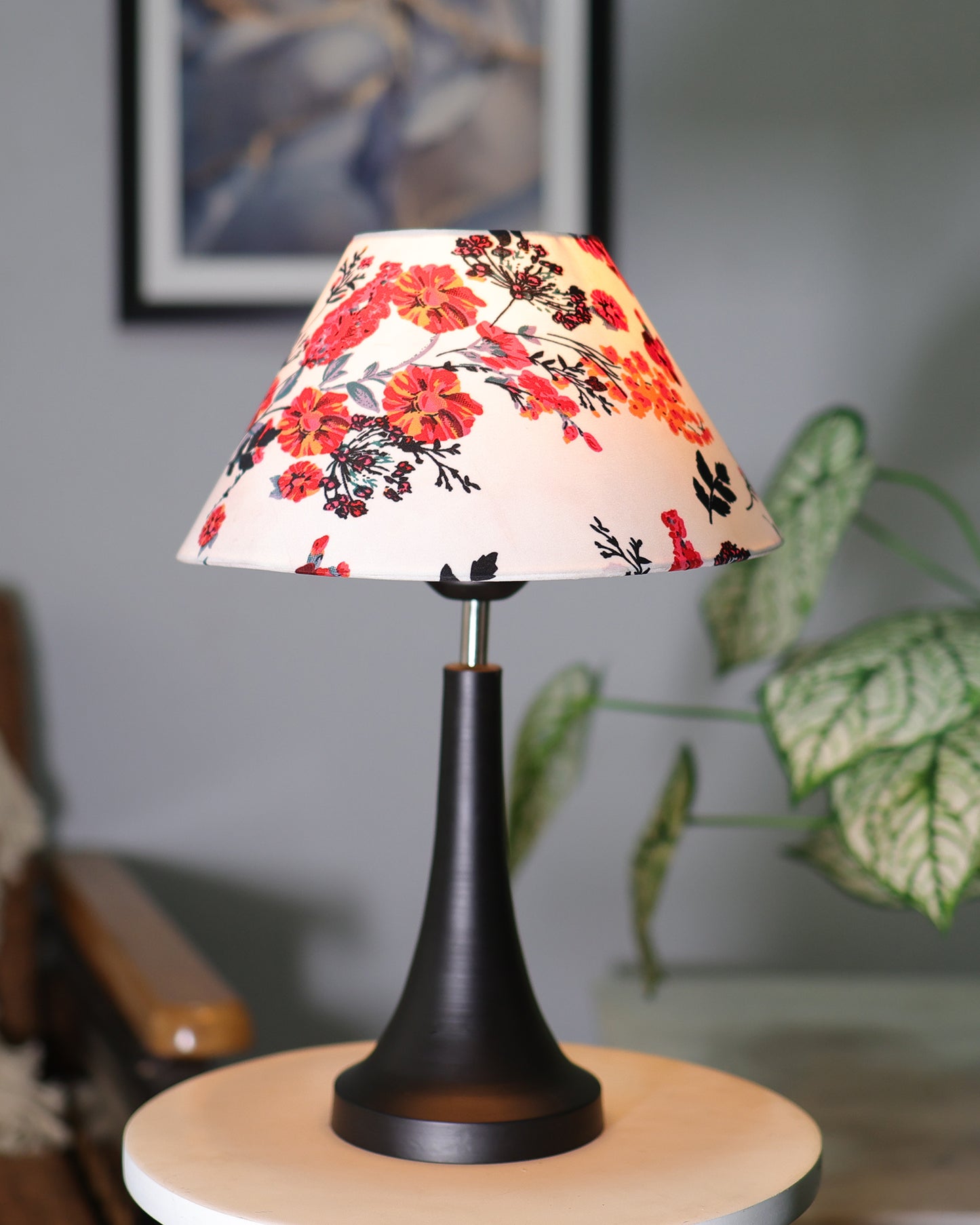 Black Metal Cone Table Lamp with Fabric Shade, B22 holder Nightstand Lamp