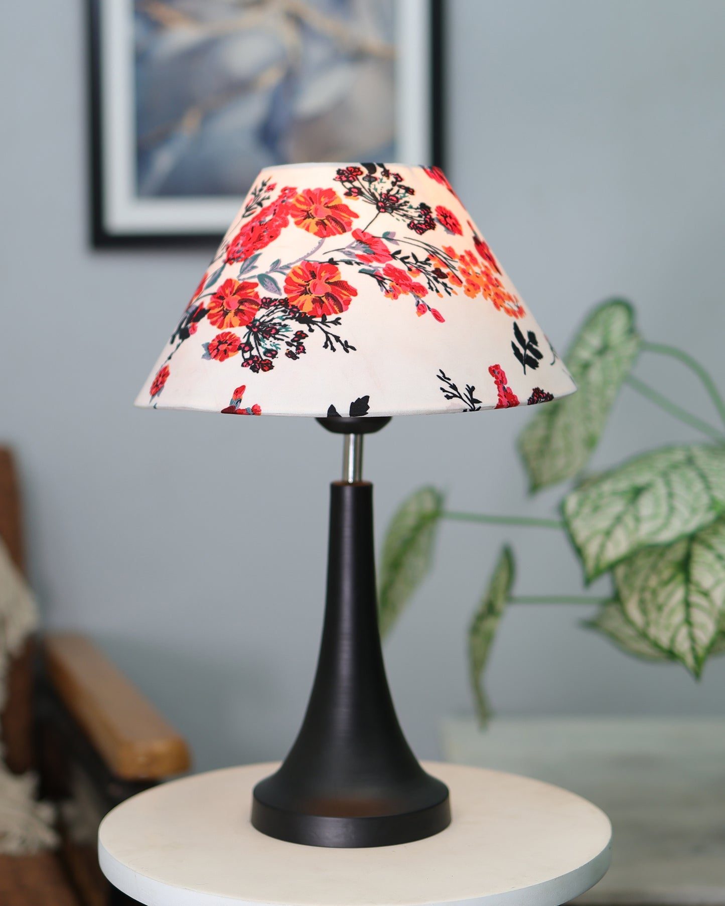 Black Metal Cone Table Lamp with Fabric Shade, B22 holder Nightstand Lamp