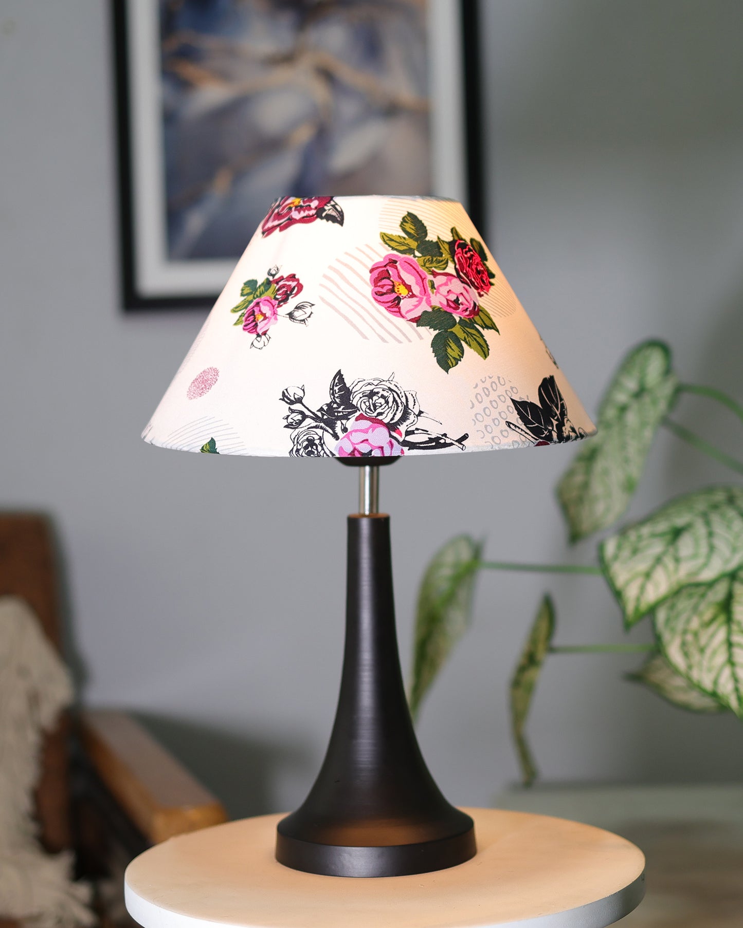 Black Metal Cone Table Lamp with Fabric Shade, B22 holder Nightstand Lamp