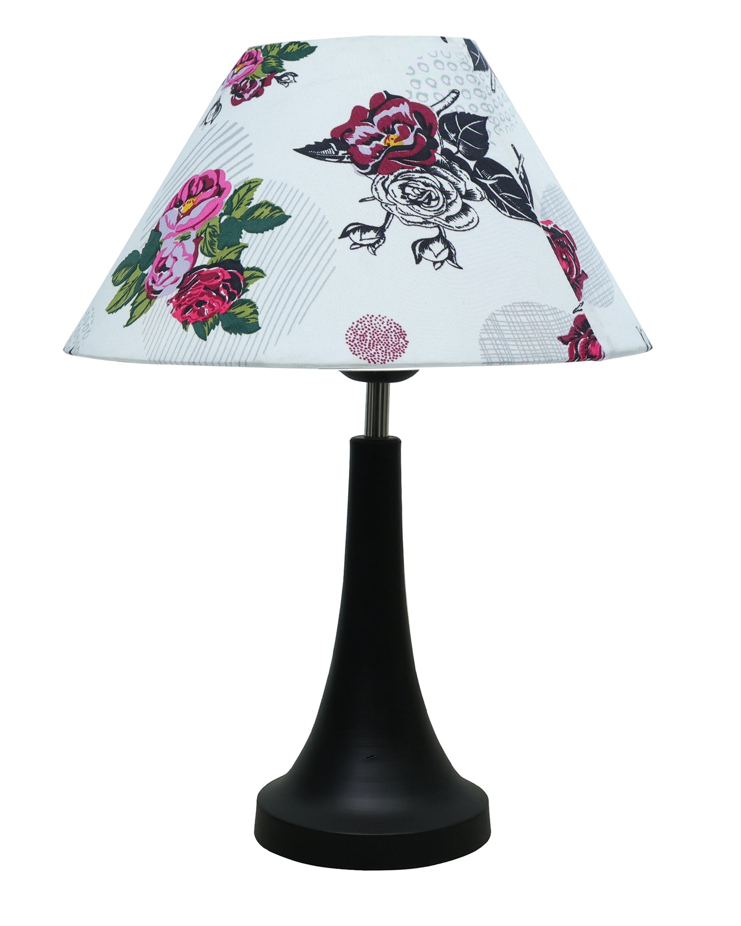 Black Metal Cone Table Lamp with Fabric Shade, B22 holder Nightstand Lamp